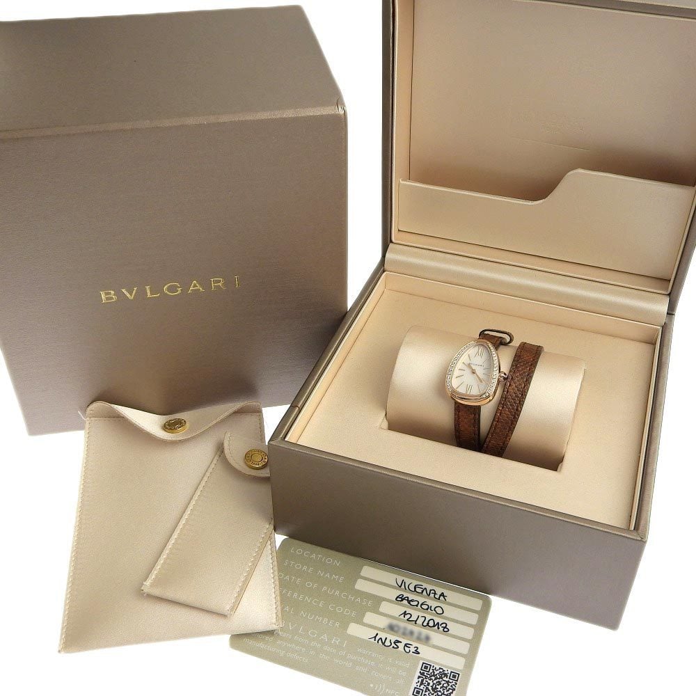 Bvlgari Mother Of Pearl Diamond 18k Rose Gold Serpenti SPP27WPGDL Quartz Women's Wristwatch 20 Mm