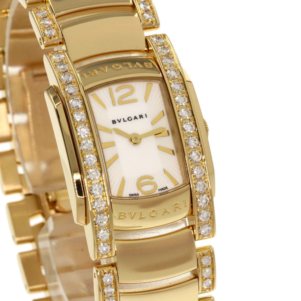 Bvlgari MOP Diamonds 18K Yellow Gold Assioma AA31G Automatic Women's Wristwatch 22 Mm