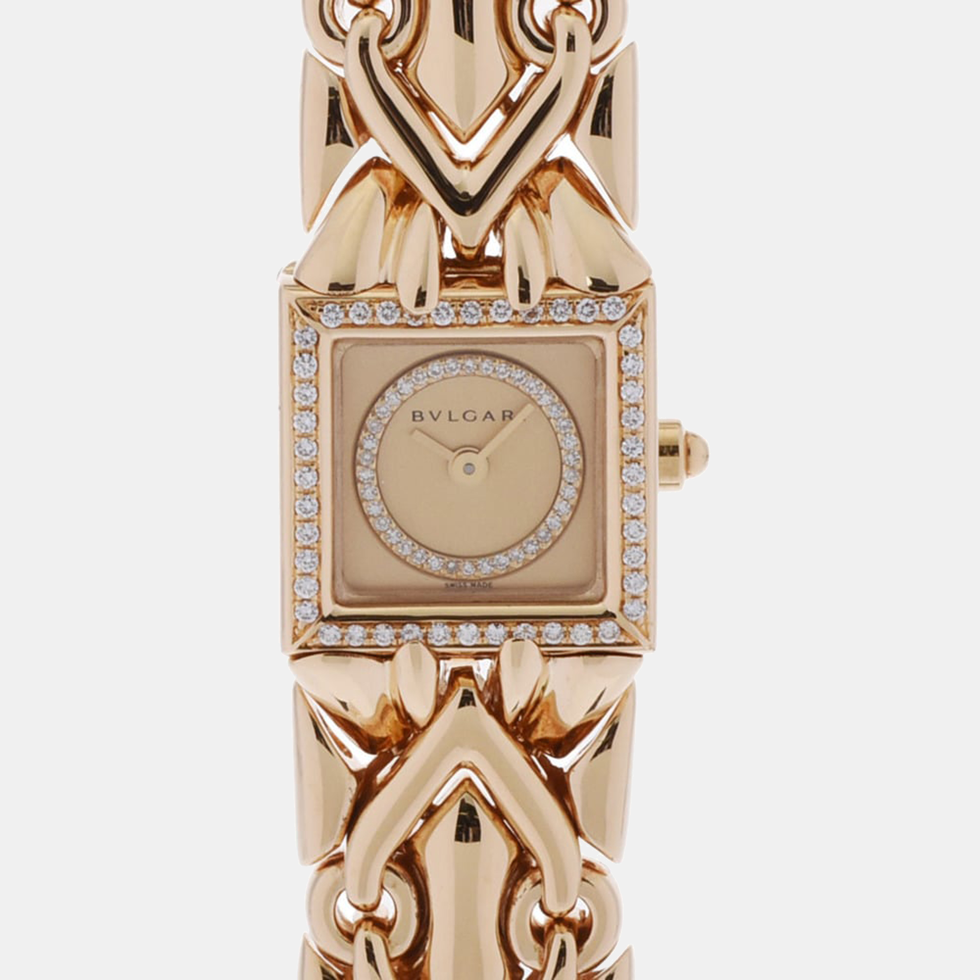 Bvlgari Champagne Diamonds 18k Yellow Gold Trica BJ07 Women's Wristwatch 16 Mm
