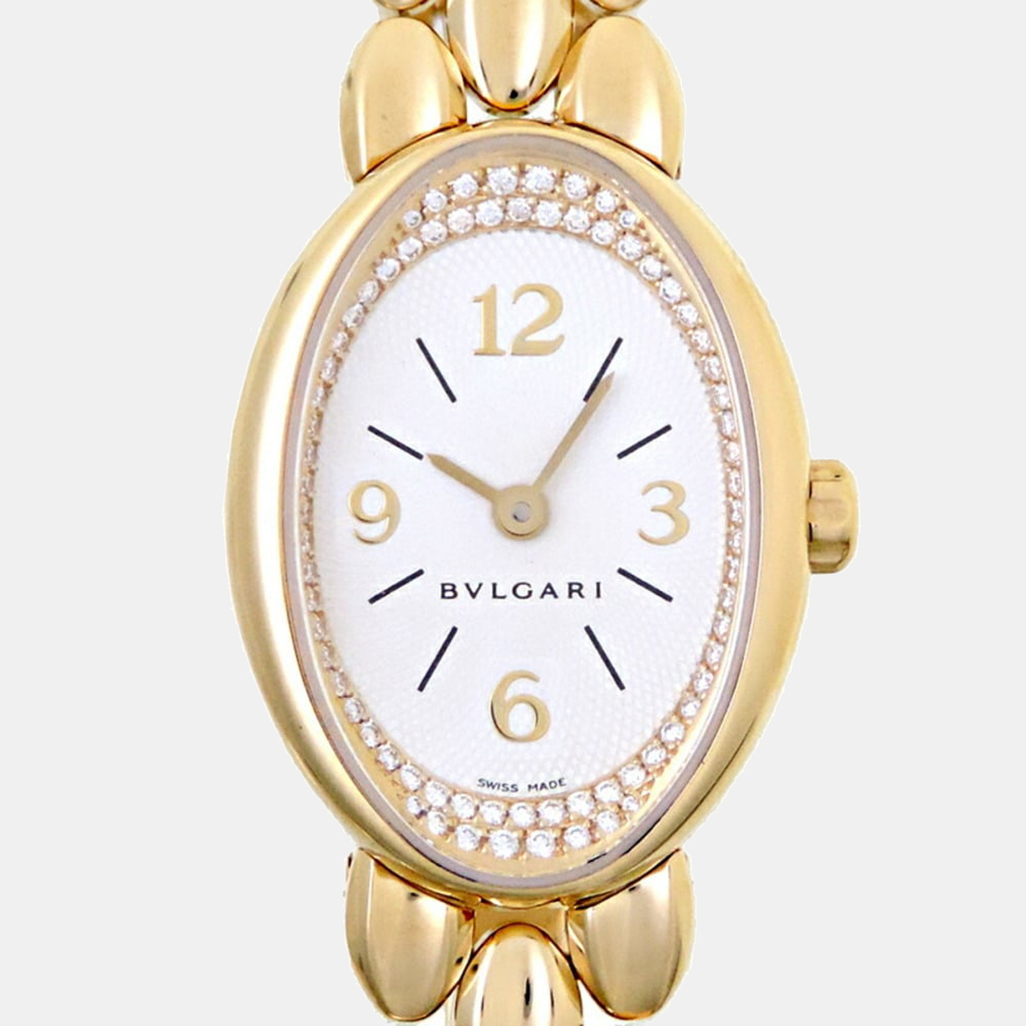Bvlgari White Diamonds 18 Yellow Gold And Stainless Steel Oval OV27G Women's Wristwatch 21 Mm
