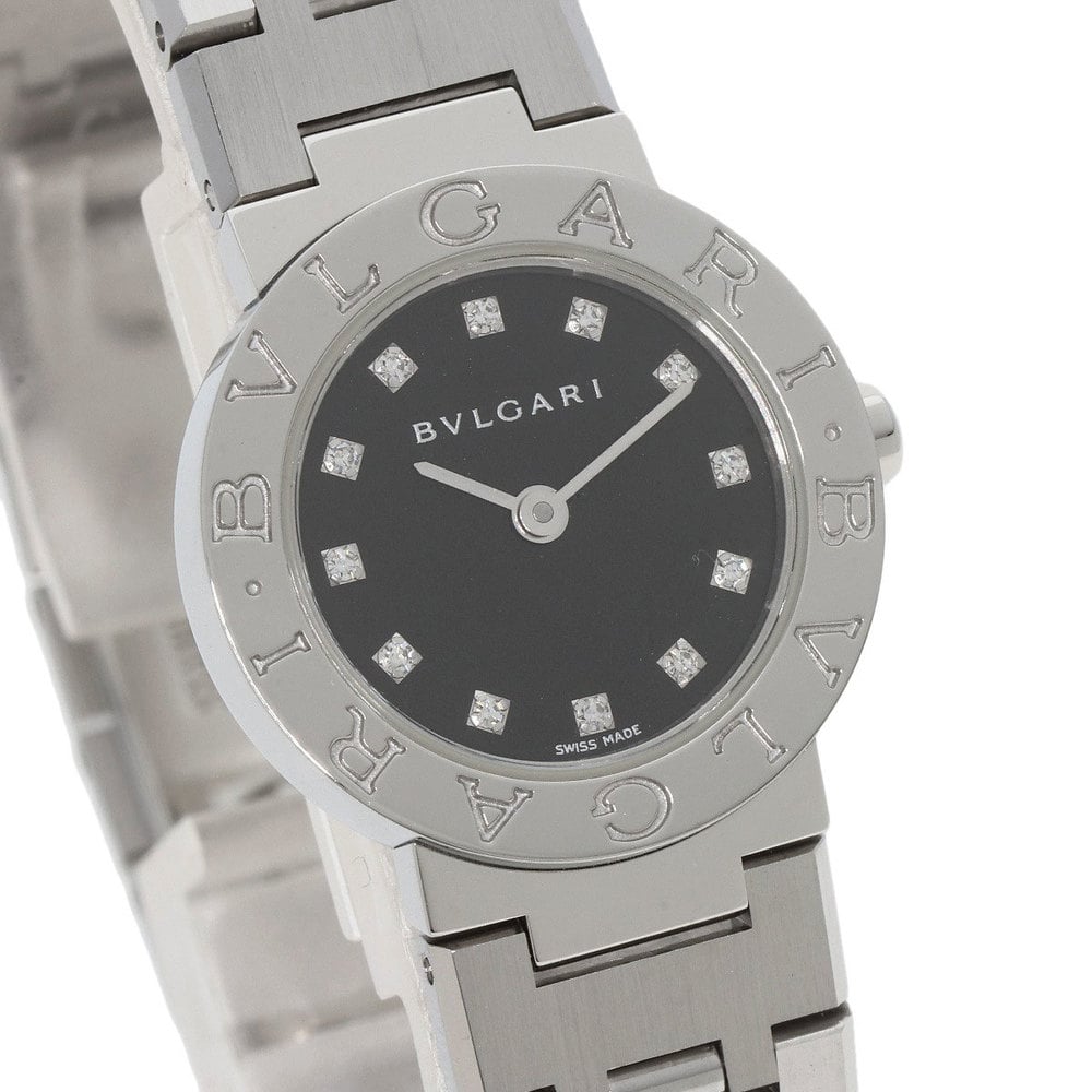 Bvlgari Black Stainless Steel And Diamond BB23SS Quartz Women's Wristwatch 23mm