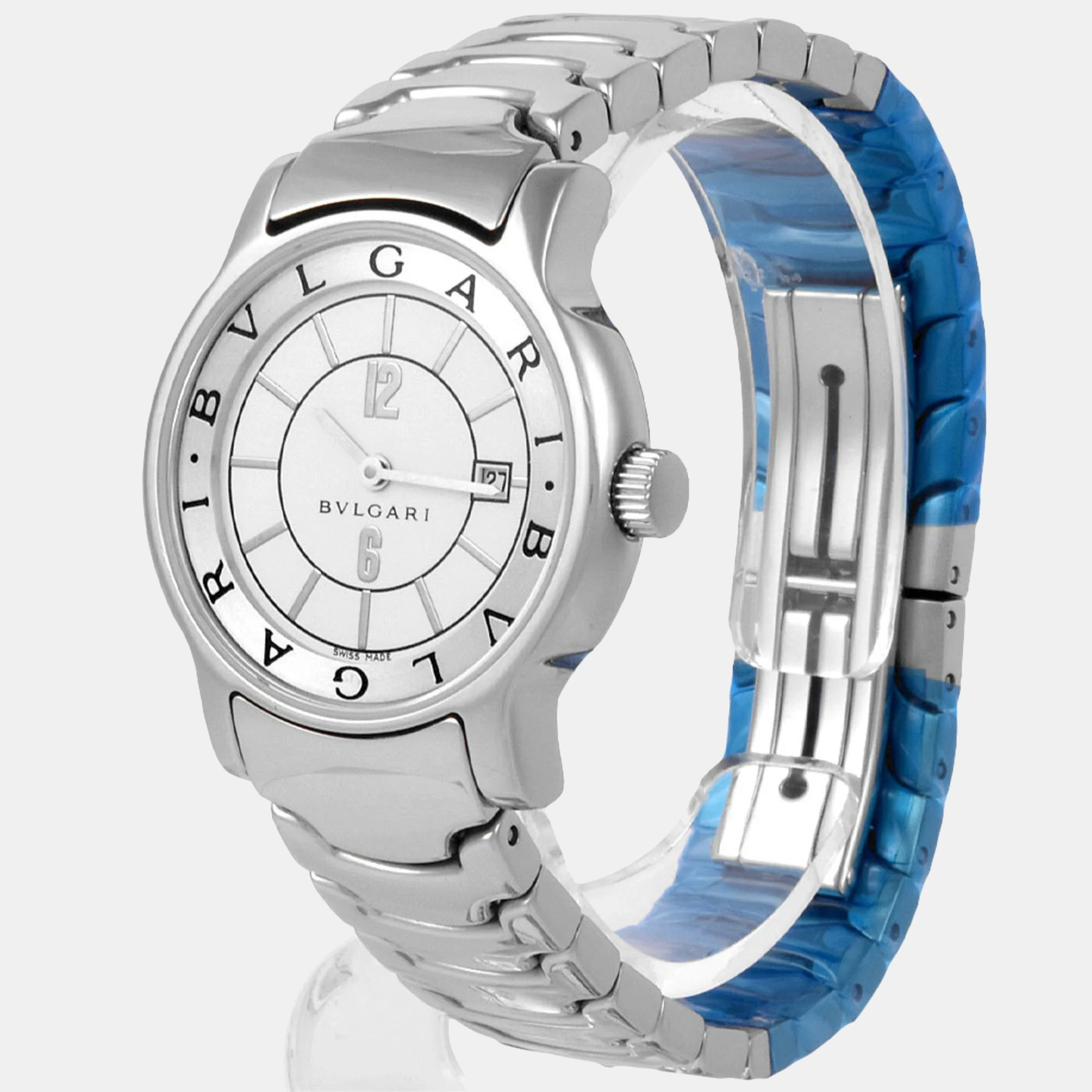 Bvlgari White Stainless Steel Solotempo ST29S Quartz Women's Wristwatch 29 Mm