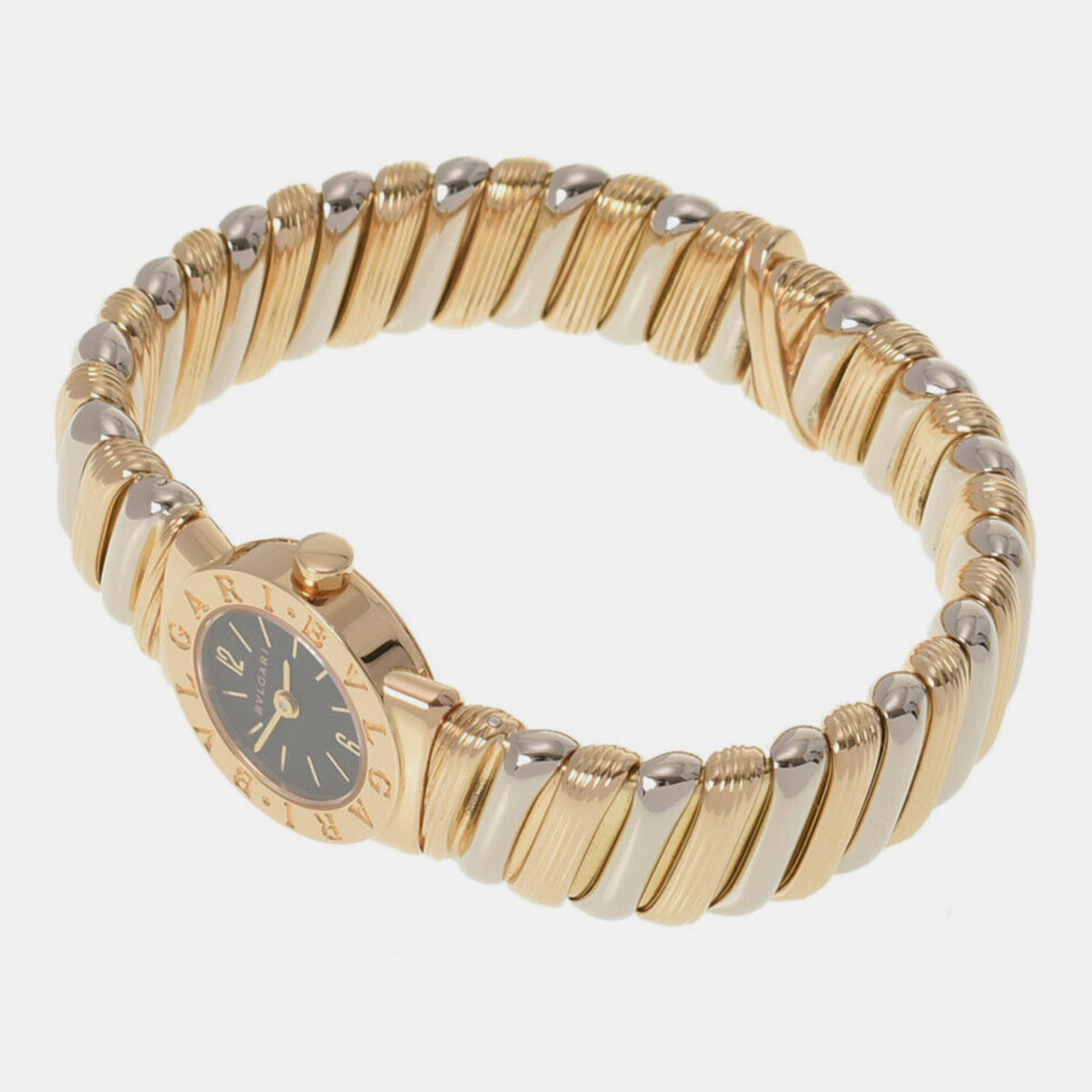Bvlgari Black 18k Yellow Gold Tubogas BB192T Quartz Women's Wristwatch 19 Mm
