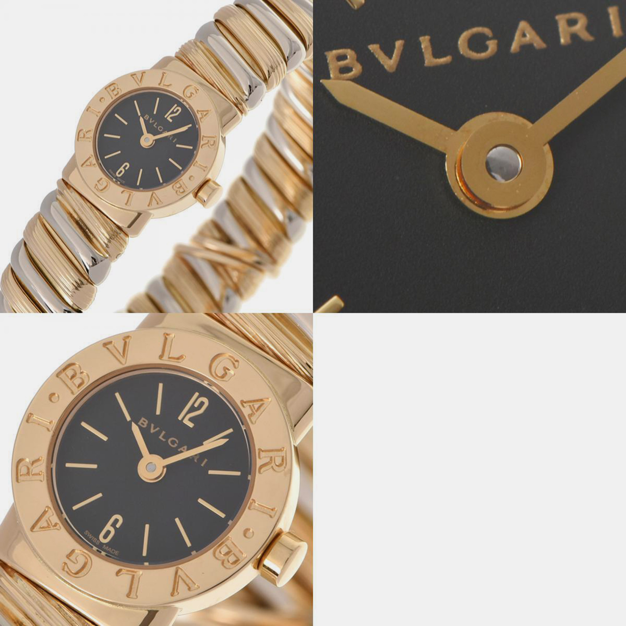 Bvlgari Black 18k Yellow Gold Tubogas BB192T Quartz Women's Wristwatch 19 Mm