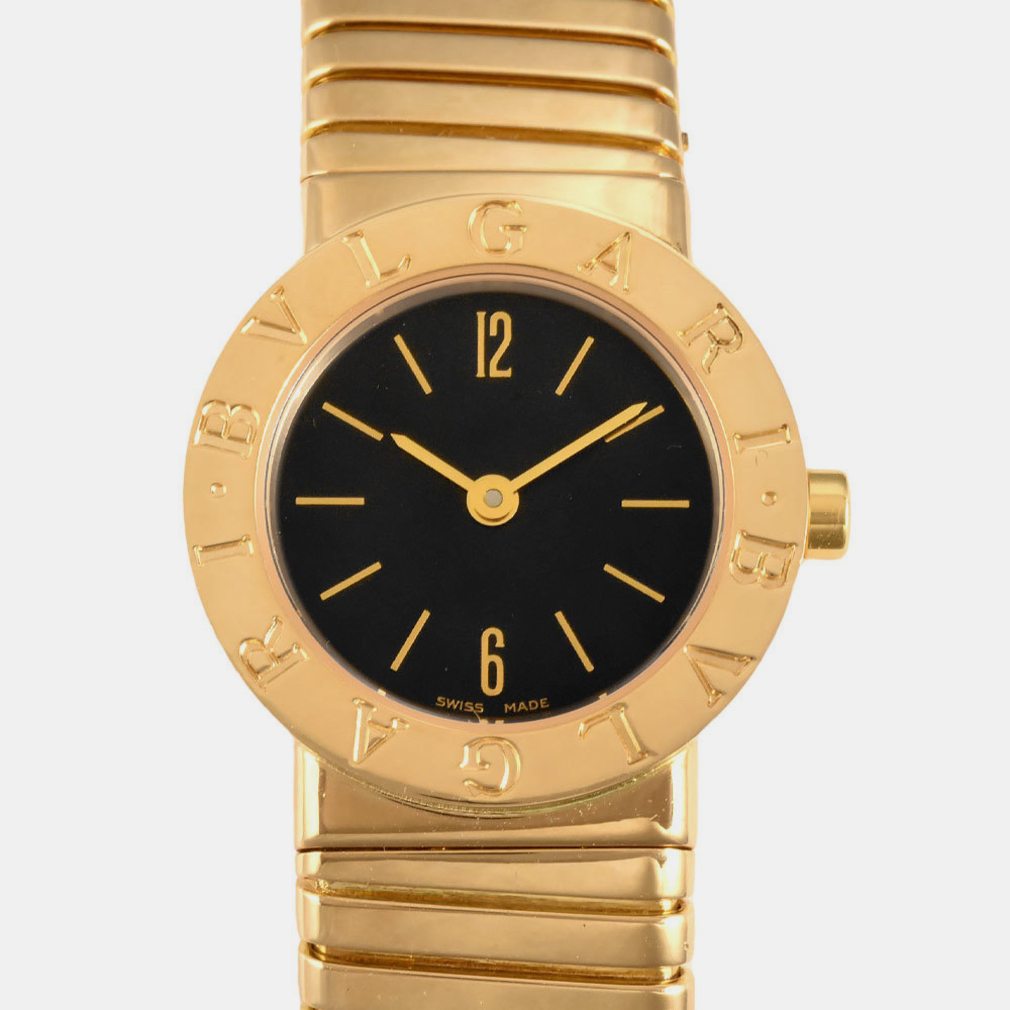 Bvlgari Black 18k Yellow Gold Tubogas BB23 2T Quartz Women's Wristwatch 23 Mm