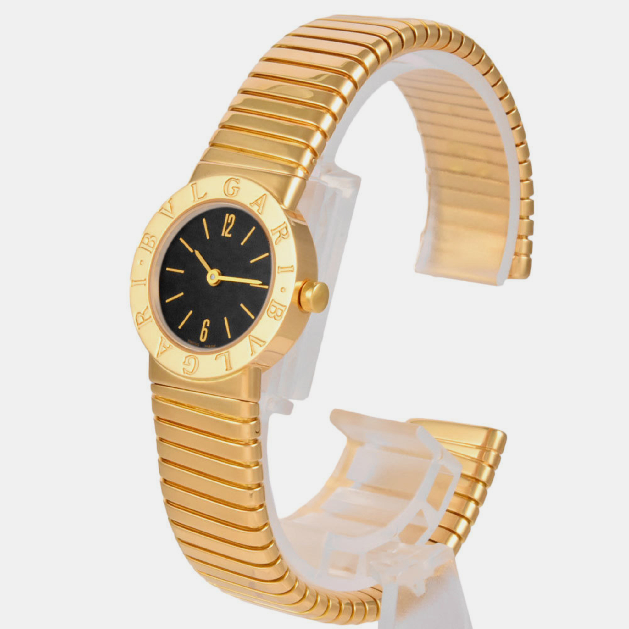 Bvlgari Black 18k Yellow Gold Tubogas BB23 2T Quartz Women's Wristwatch 23 Mm