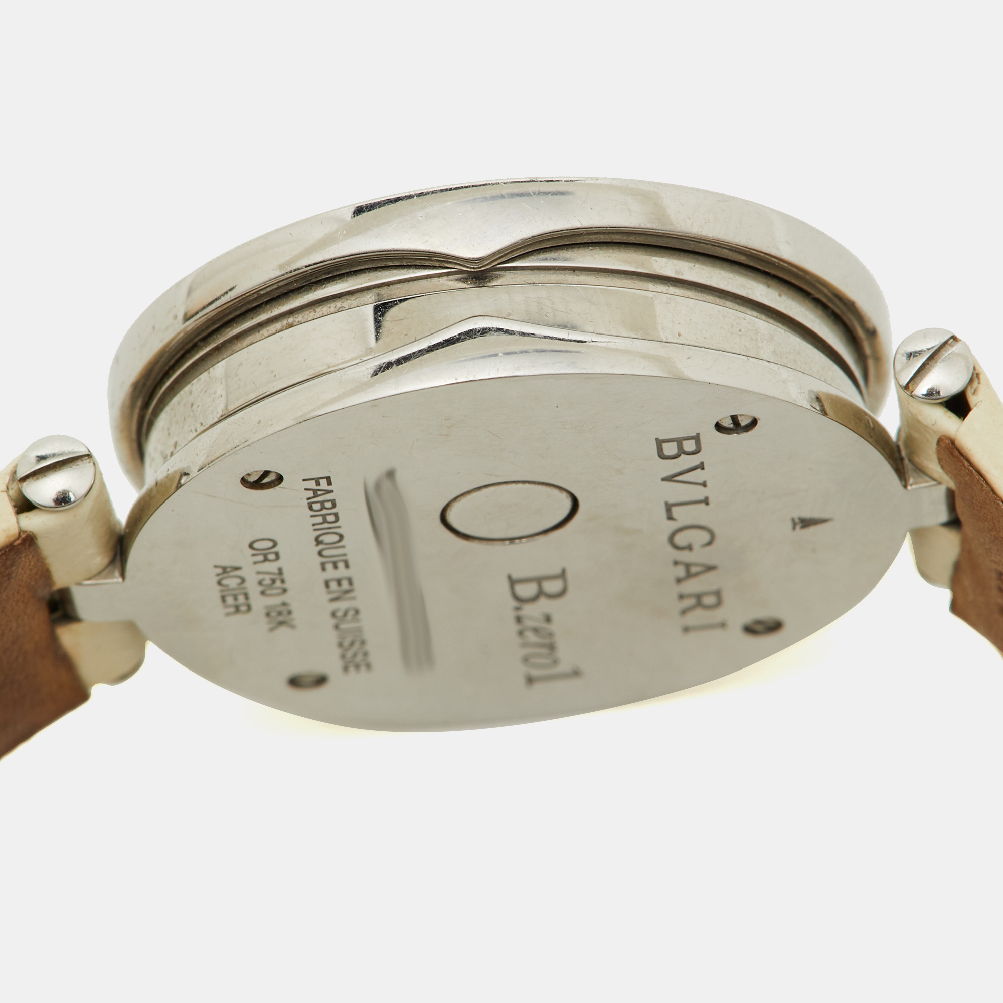 Bvlgari White 18K Rose Gold Inlay Stainless Steel Leather B.Zero1 Casa Fondata-Roma BZP30S Women's Wristwatch 30 Mm