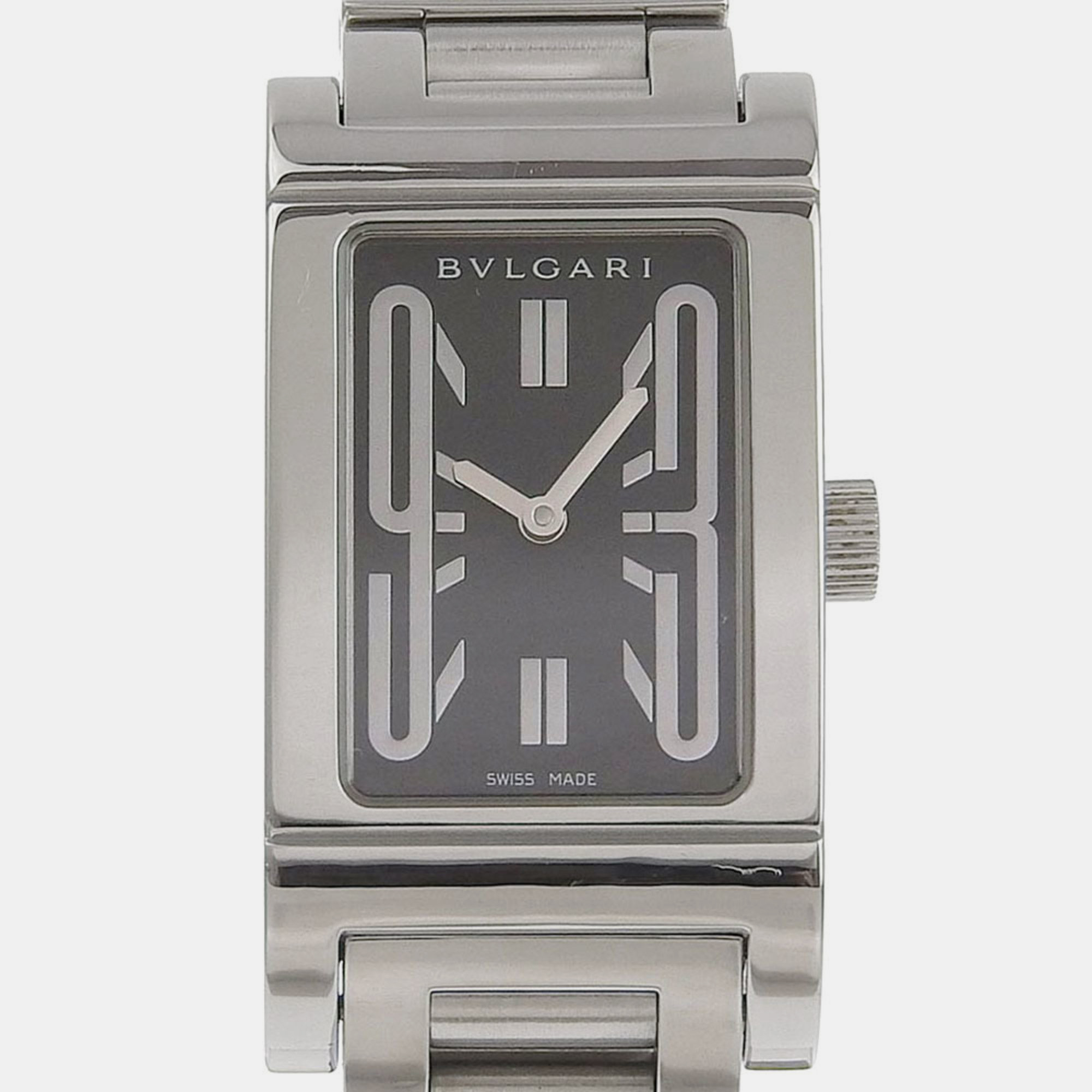 Bvlgari Black Stainless Steel Rettangolo RT39S Quartz Women's Wristwatch 21 Mm