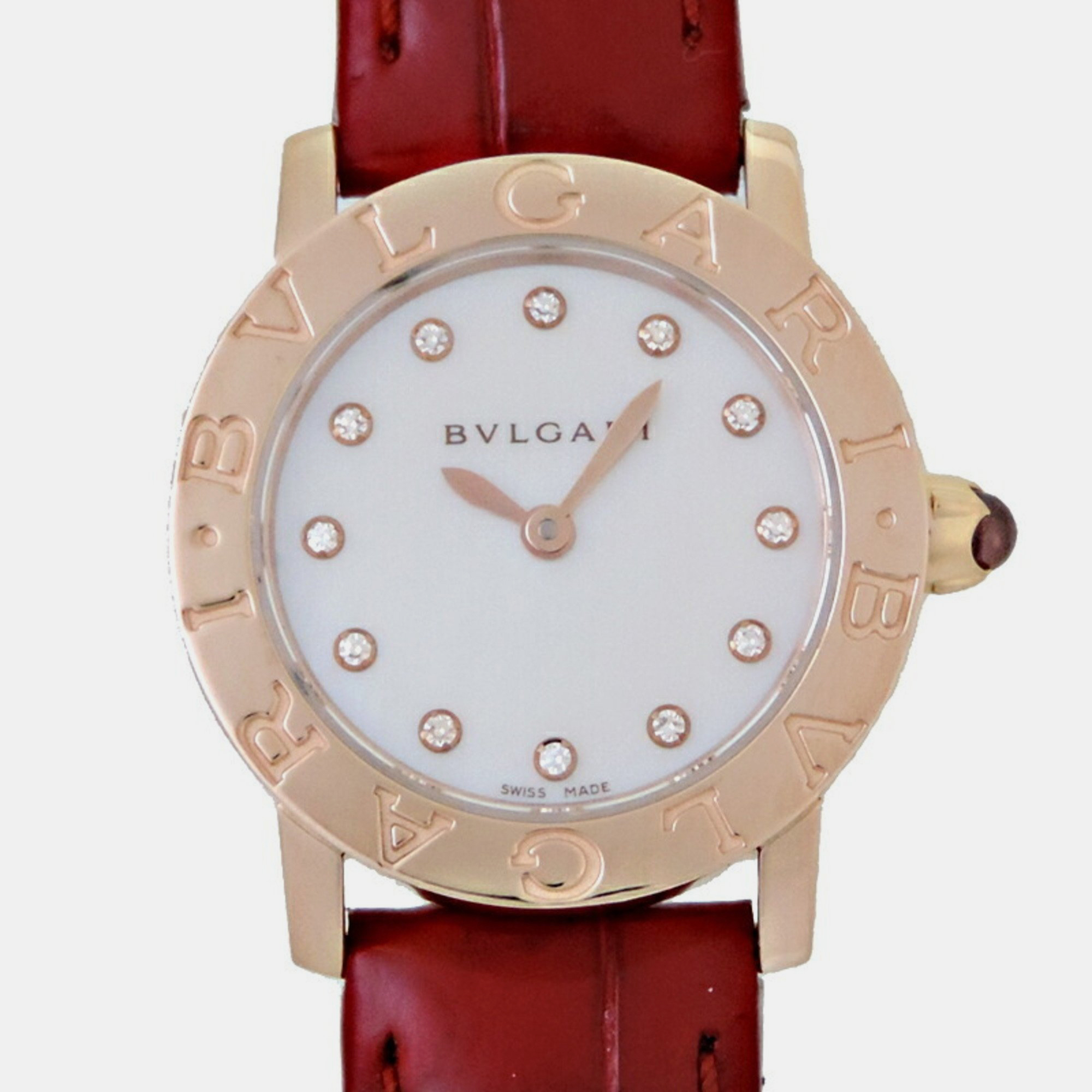 Bvlgari White Shell 18k Rose Gold Bvlgari Bvlgari 102751 Quartz Women's Wristwatch 26 Mm