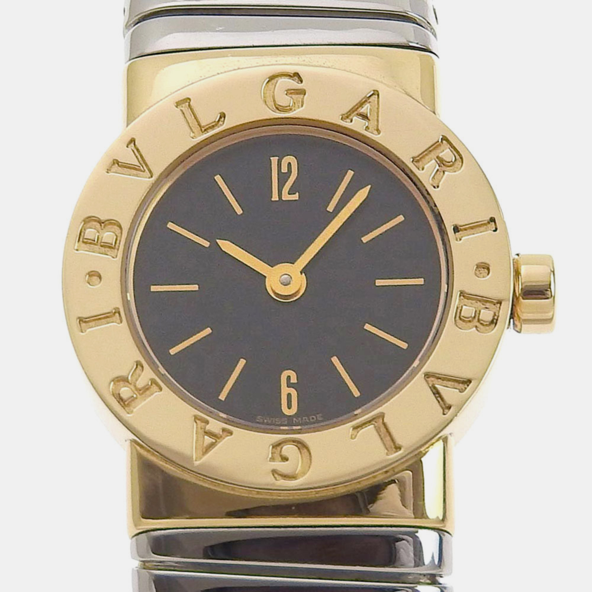 Bvlgari Black 18k Yellow Gold And Stainless Steel Tubogas BB192T Quartz Women's Wristwatch 19 Mm