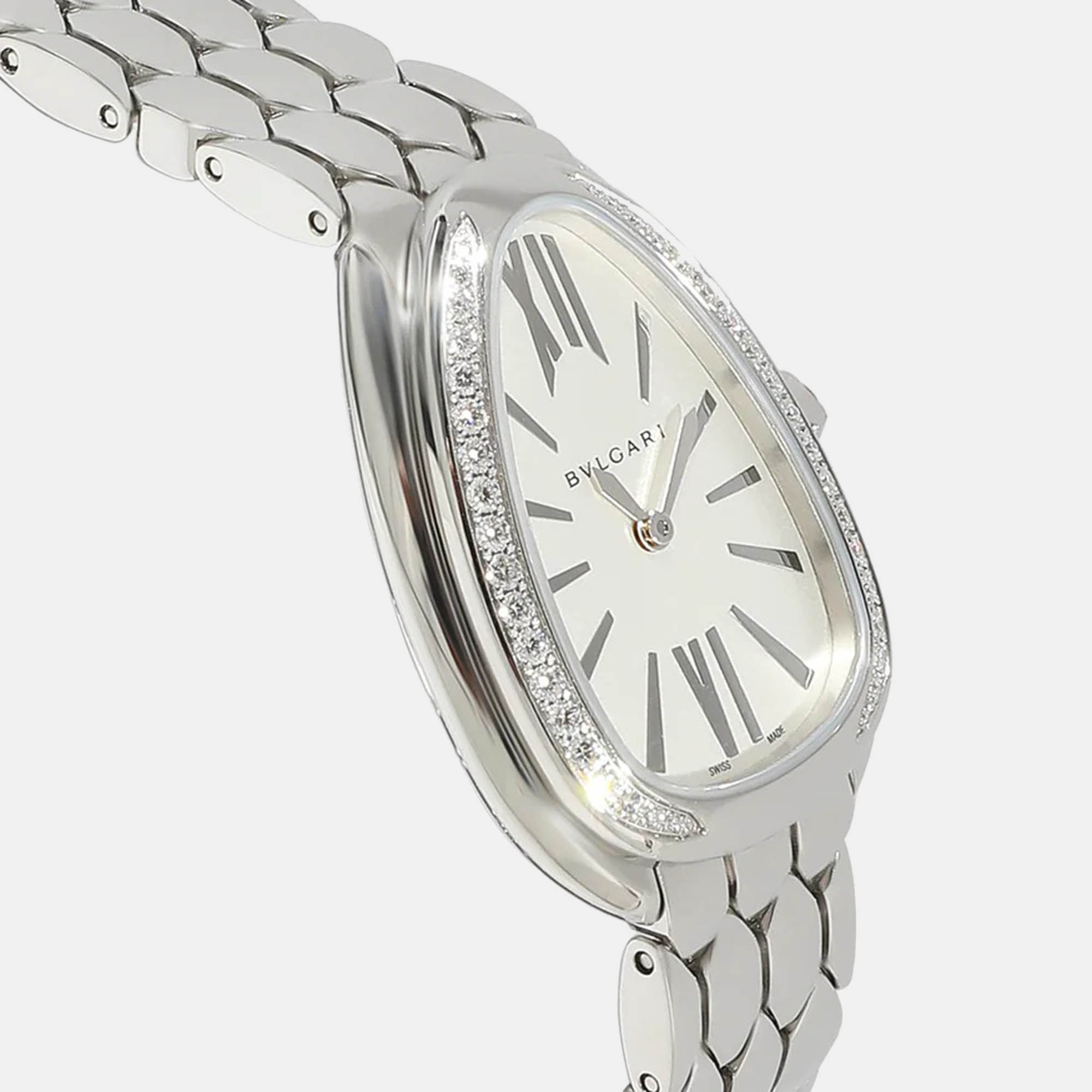 Bvlgari White Stainless Steel Serpenti Seduttori 103361 Quartz Women's Wristwatch 22 Mm