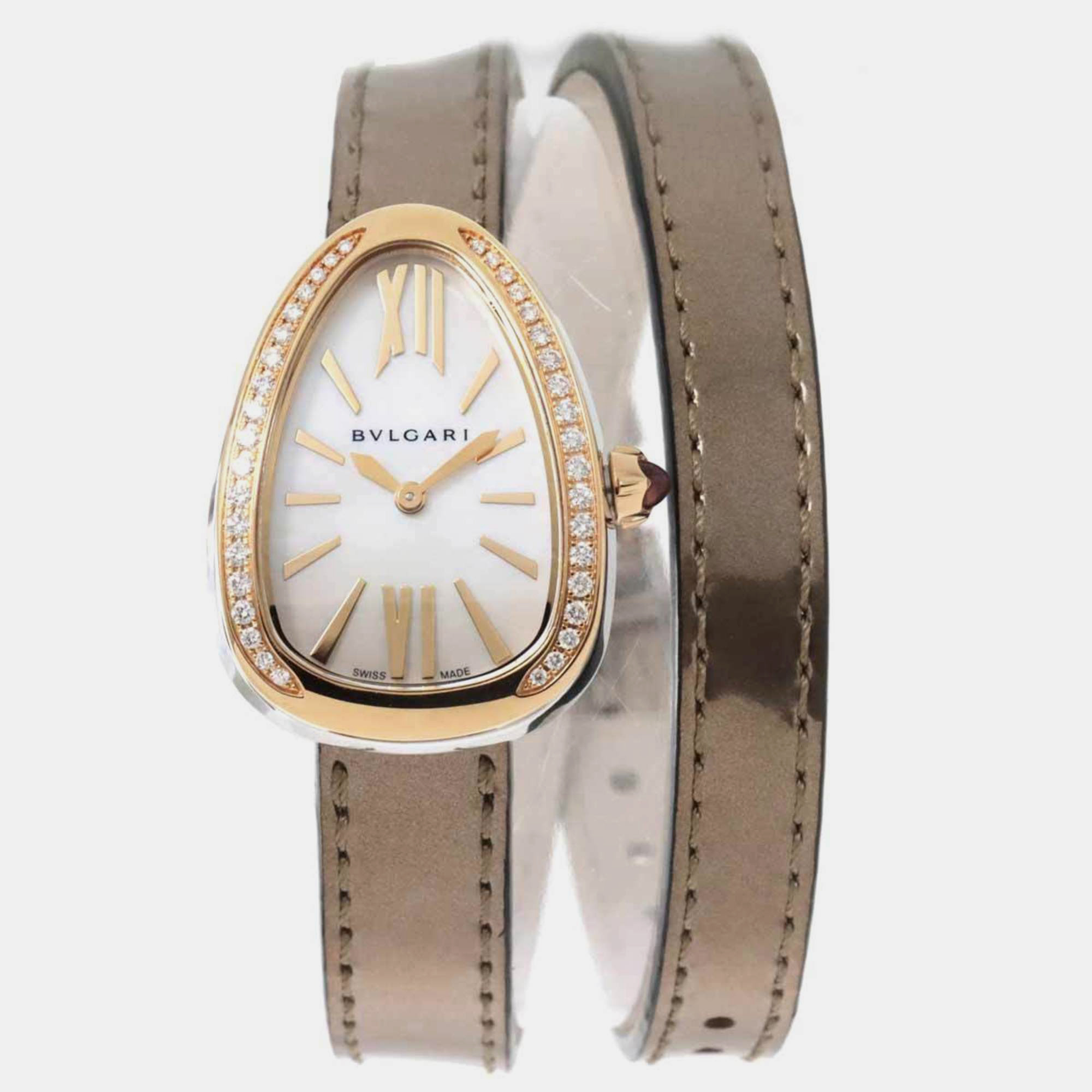 Bvlgari White Shell 18k Rose Gold And Stainless Steel Serpenti SP32WSPGDL Quartz Women's Wristwatch 23 Mm
