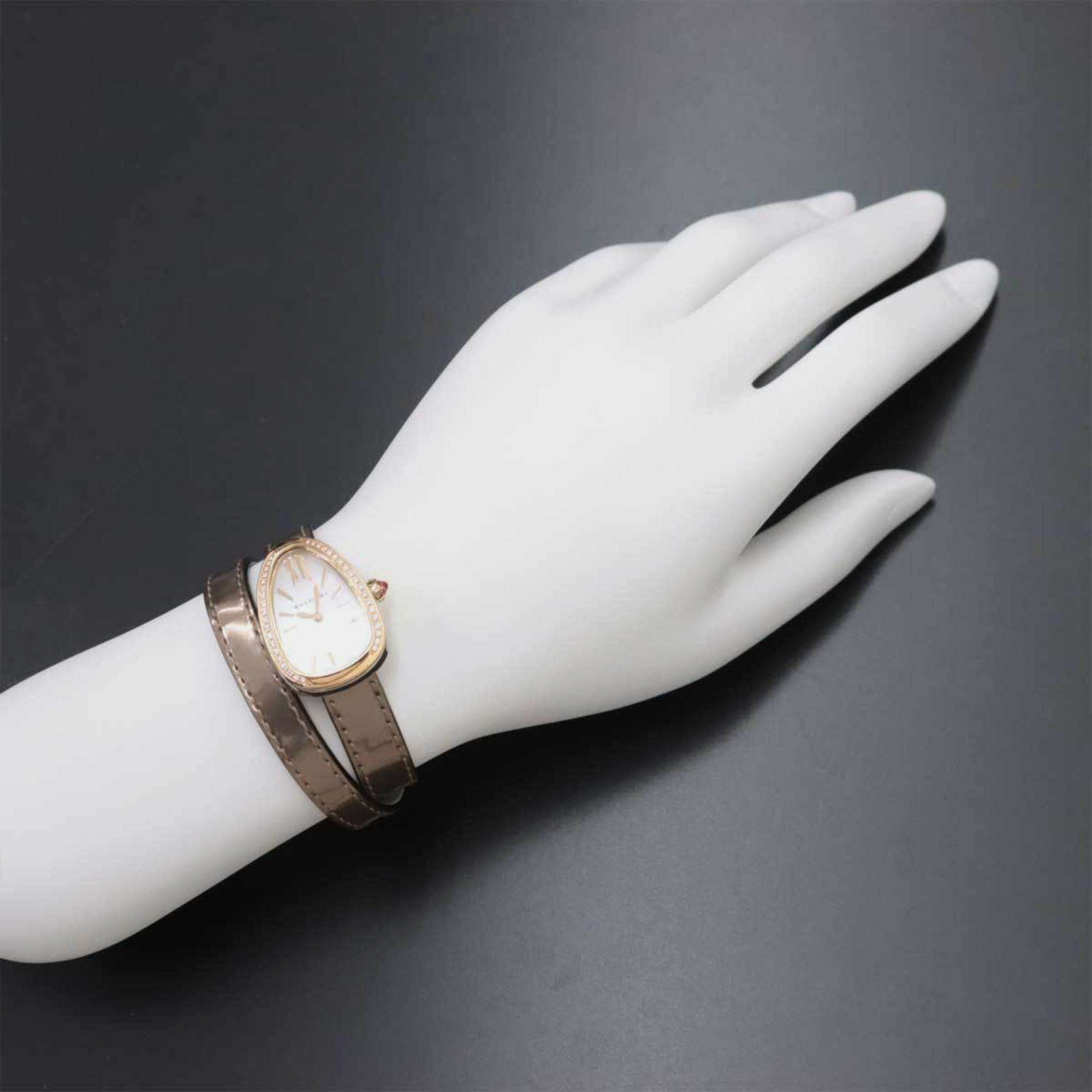 Bvlgari White Shell 18k Rose Gold And Stainless Steel Serpenti SP32WSPGDL Quartz Women's Wristwatch 23 Mm