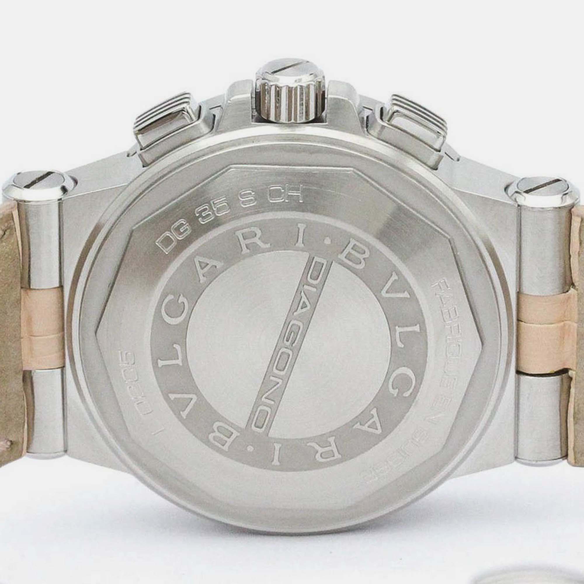 Bvlgari Pink Shell Diamond Stainless Steel Diagono DG35SCH Automatic Women's Wristwatch 35 Mm