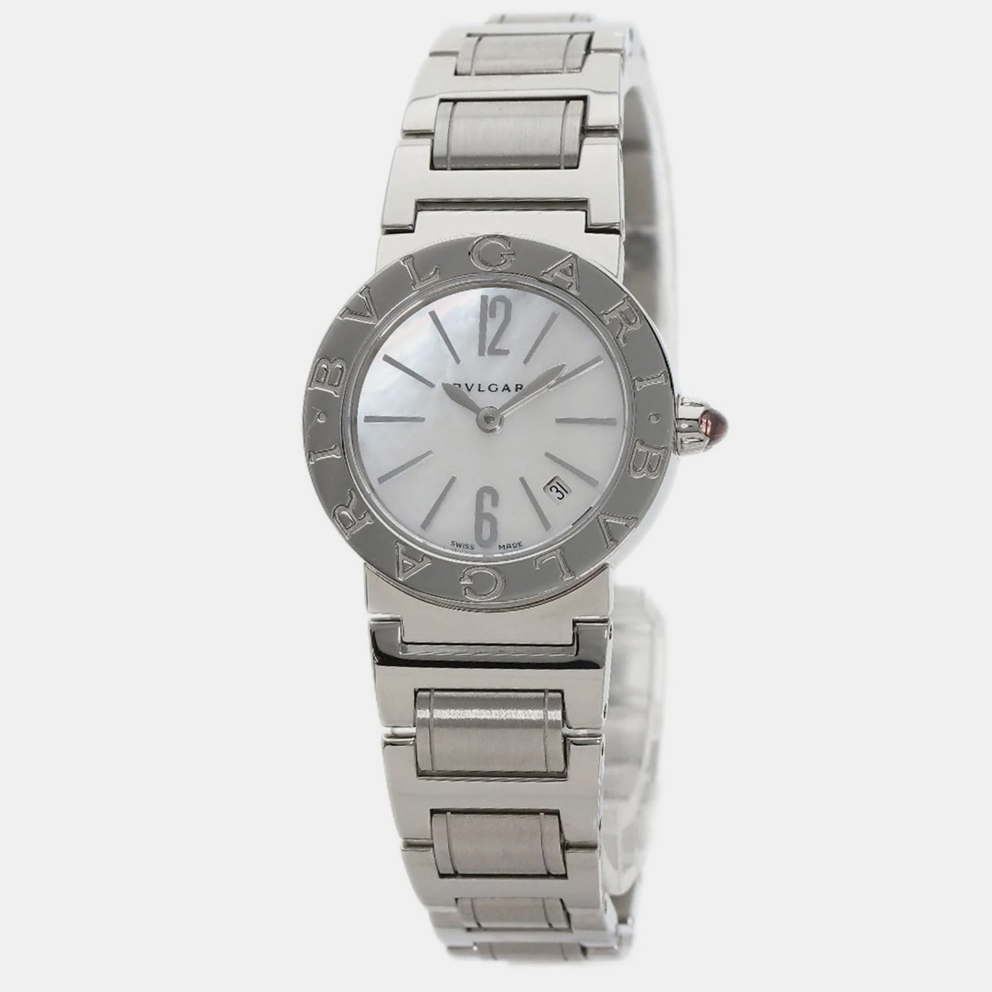 Bvlgari White Shell Stainless Steel Bvlgari Bvlgari BBL26S Quartz Women's Wristwatch 26 Mm