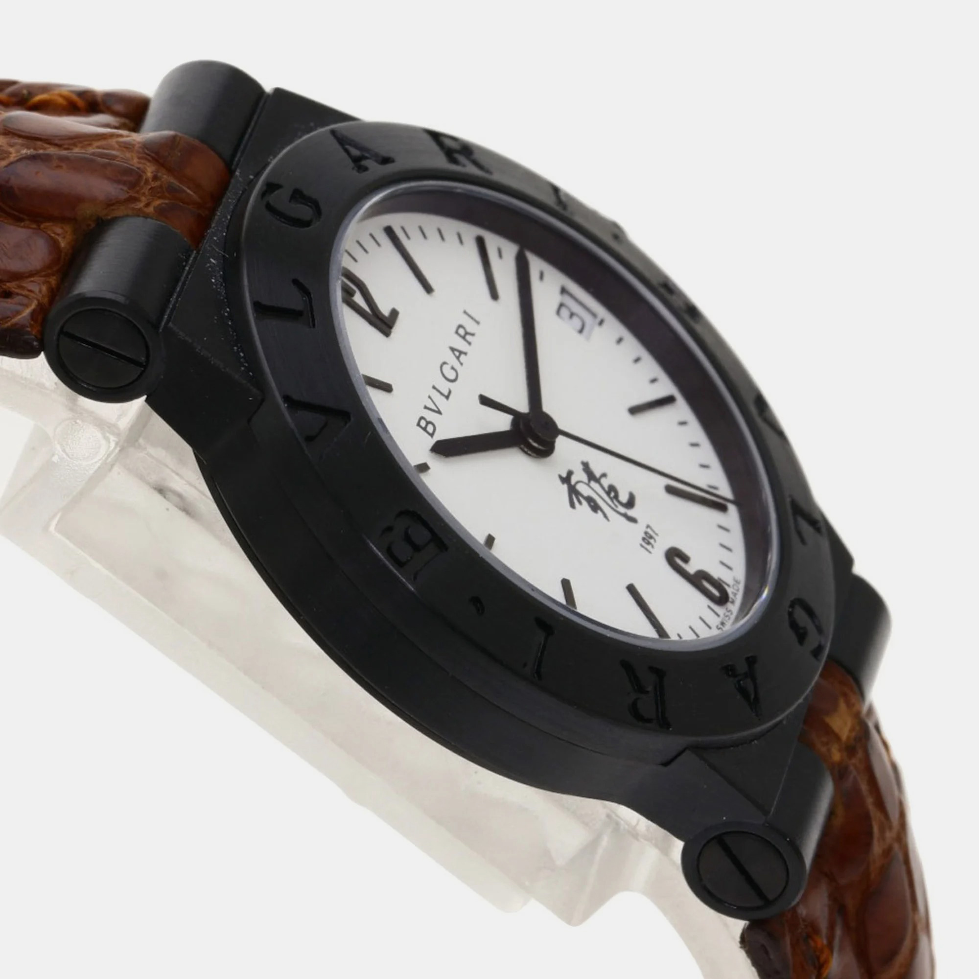 Bvlgari White Carbon Diagono LC29S Automatic Women's Wristwatch 29 Mm