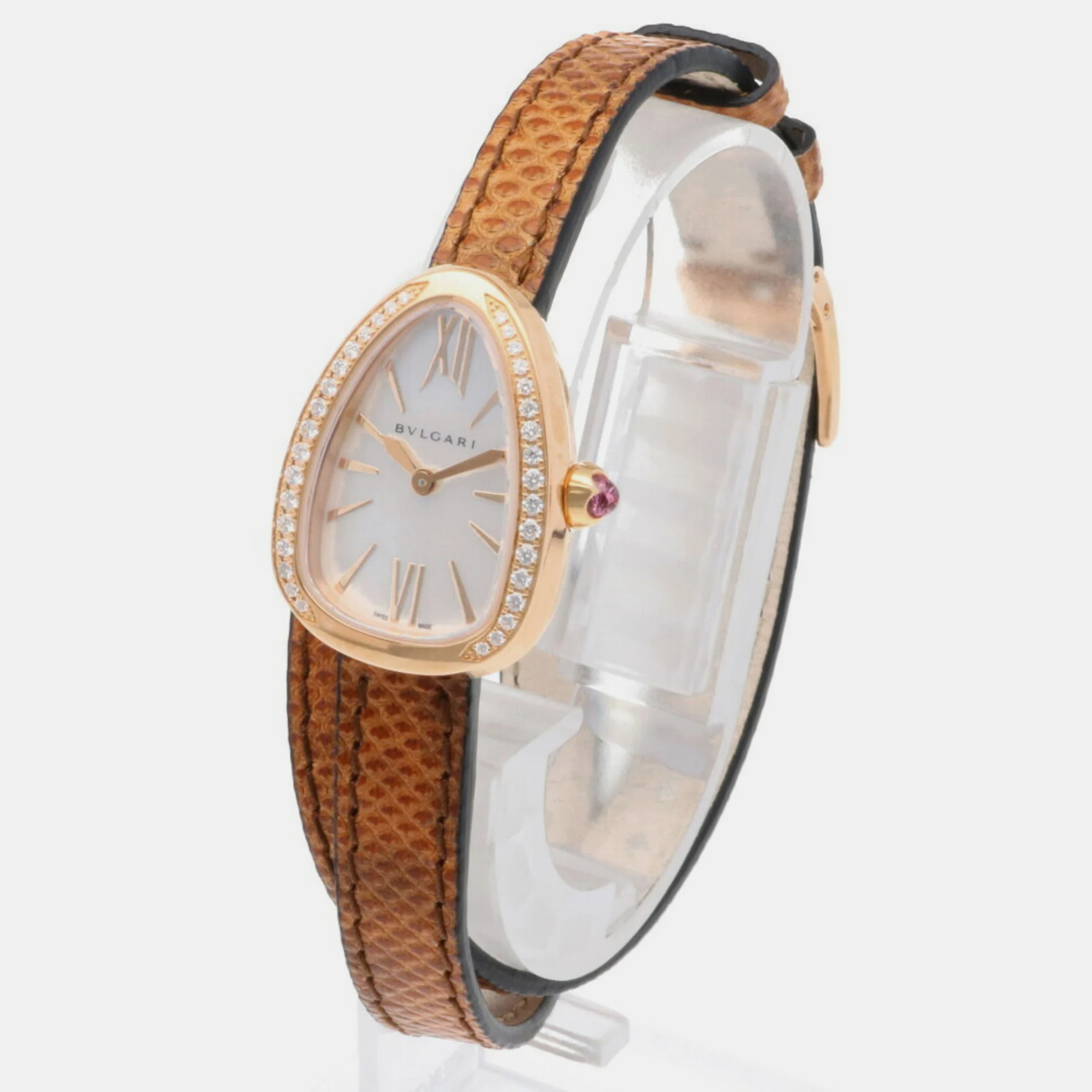 Bvlgari White Shell 18k Rose Gold Serpenti SPP27WPGDL Quartz Women's Wristwatch 20 Mm