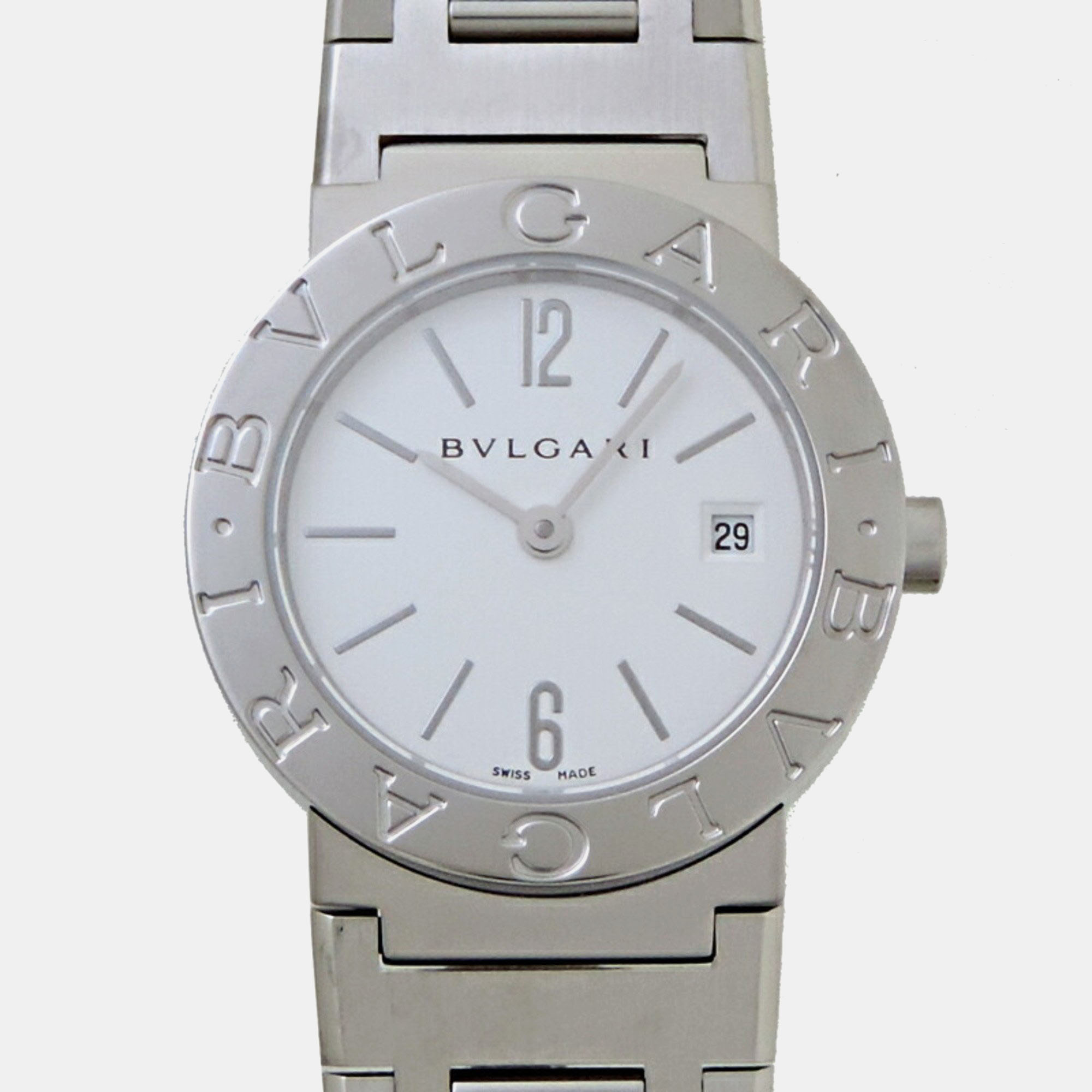 Bvlgari white stainless steel bvlgari bvlgari bb26s quartz women's wristwatch 26 mm