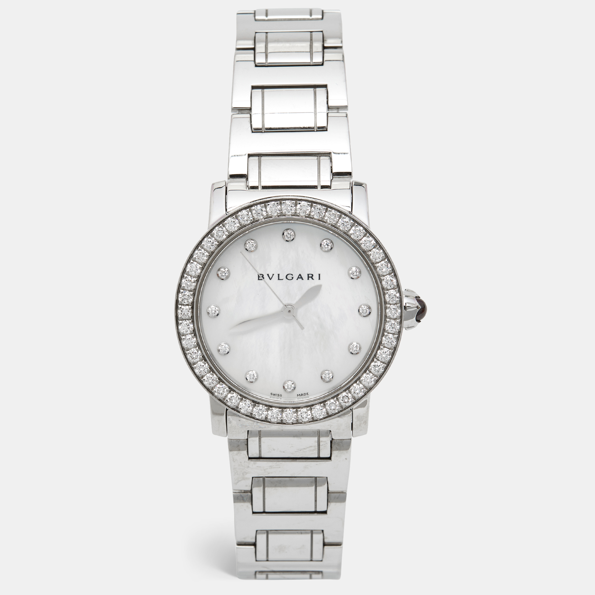 Bvlgari mother of pearl diamond stainless steel bvlgari bvlgari 102375 women's wristwatch 33 mm