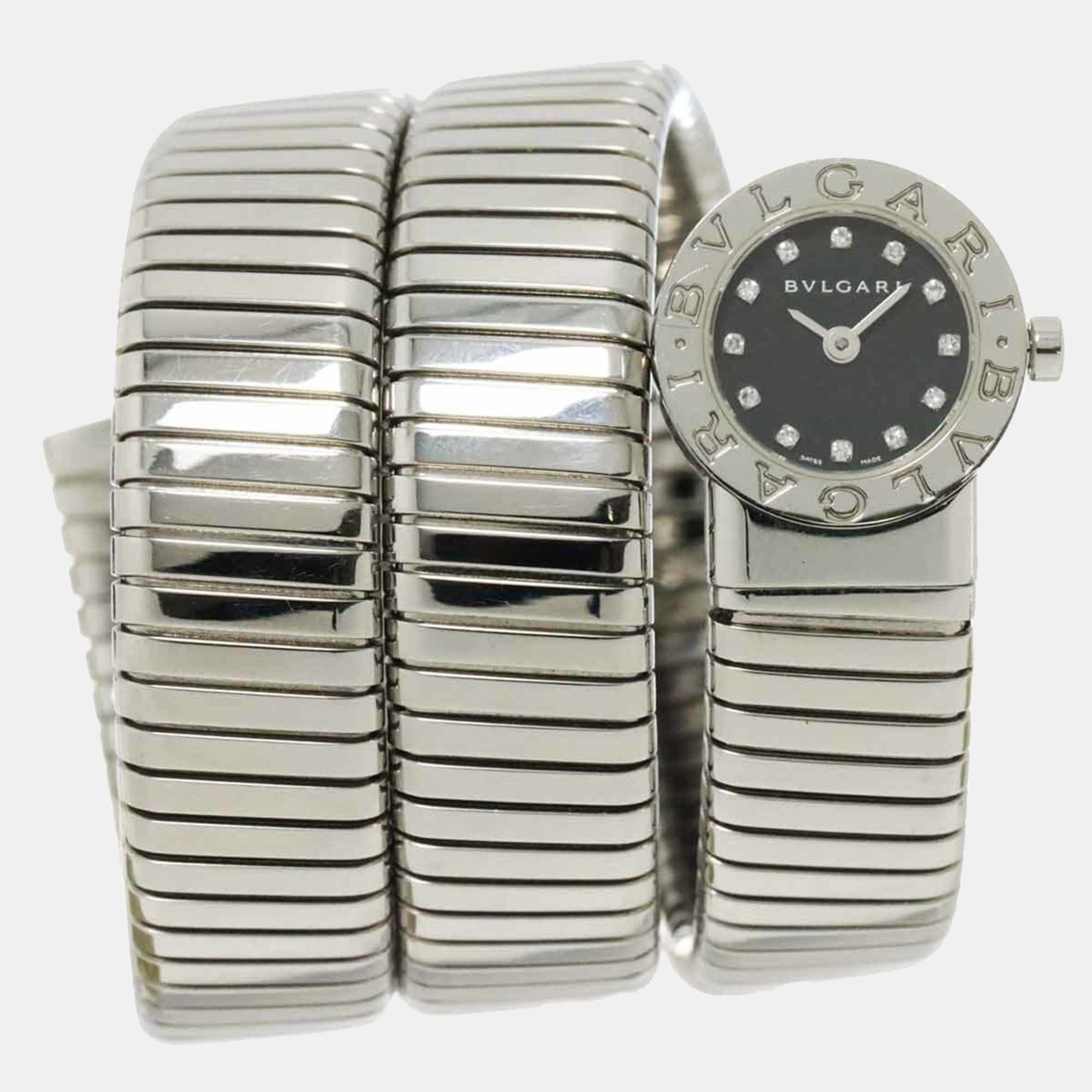 Bvlgari black diamond stainless steel tubogas bb191ts quartz women's wristwatch 19 mm