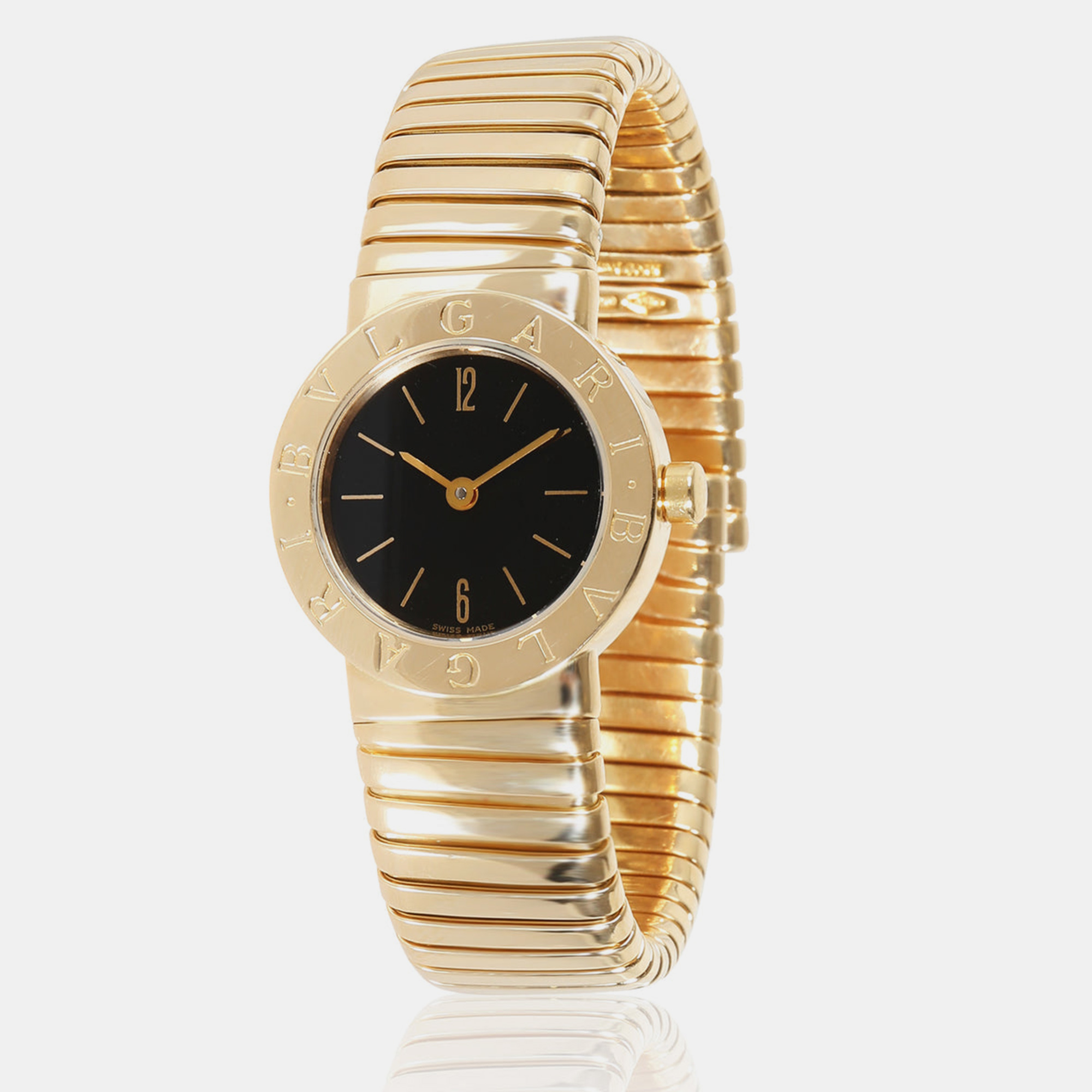 Bvlgari black 18k yellow gold tubogas bb 23 2t quartz women's wristwatch 23 mm