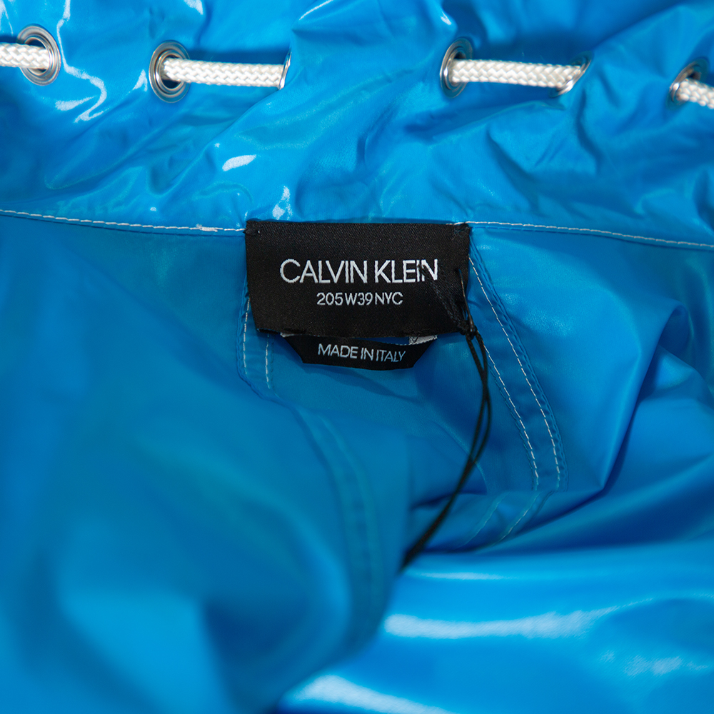 Calvin Klein Blue Synthetic Zip Front Oversized Rain Overcoat M