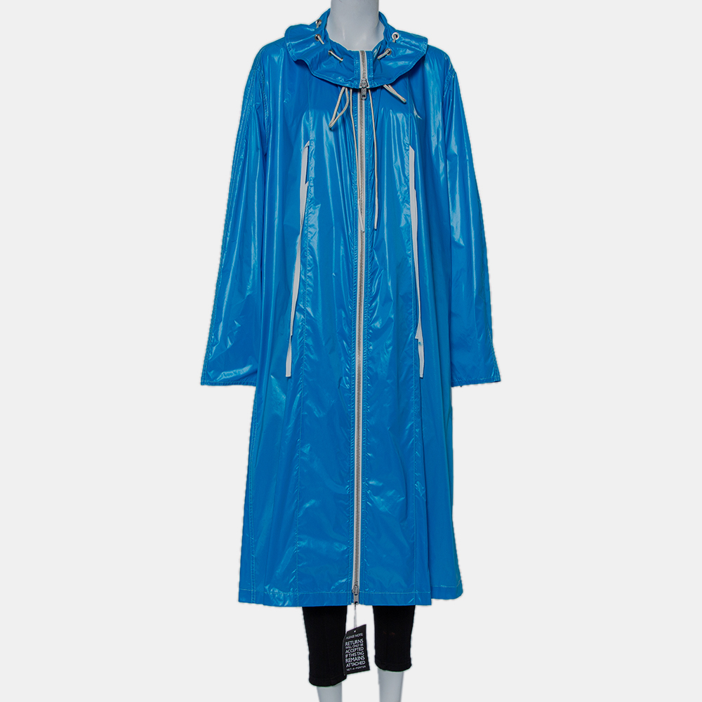 Calvin klein blue synthetic zip front oversized rain overcoat m