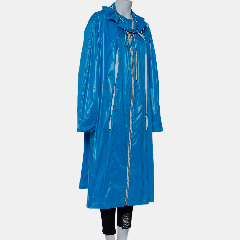 Calvin Klein Blue Synthetic Zip Front Oversized Rain Overcoat M