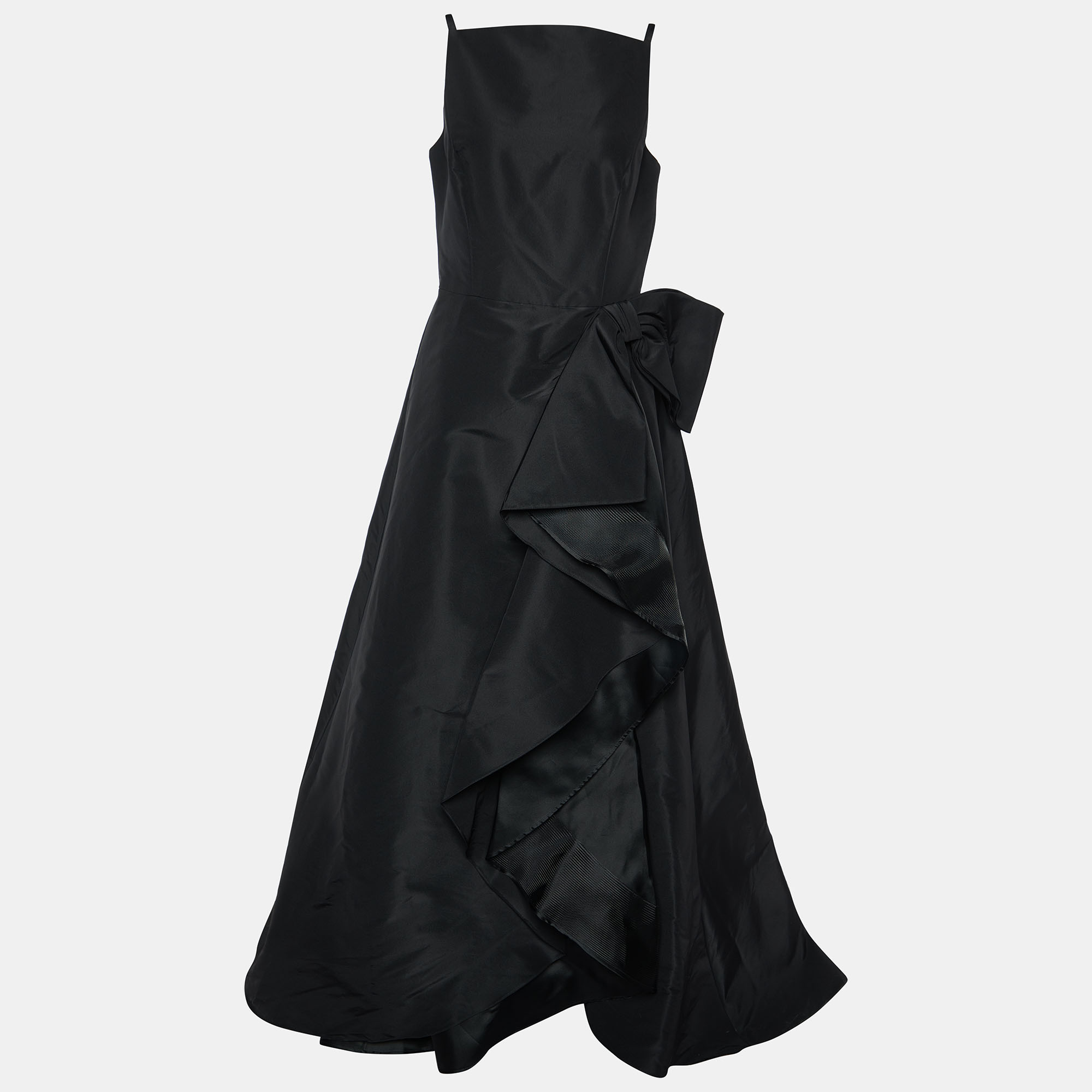 

Carolina Herrera Black Silk Taffeta Bow Detail Cascading Gown