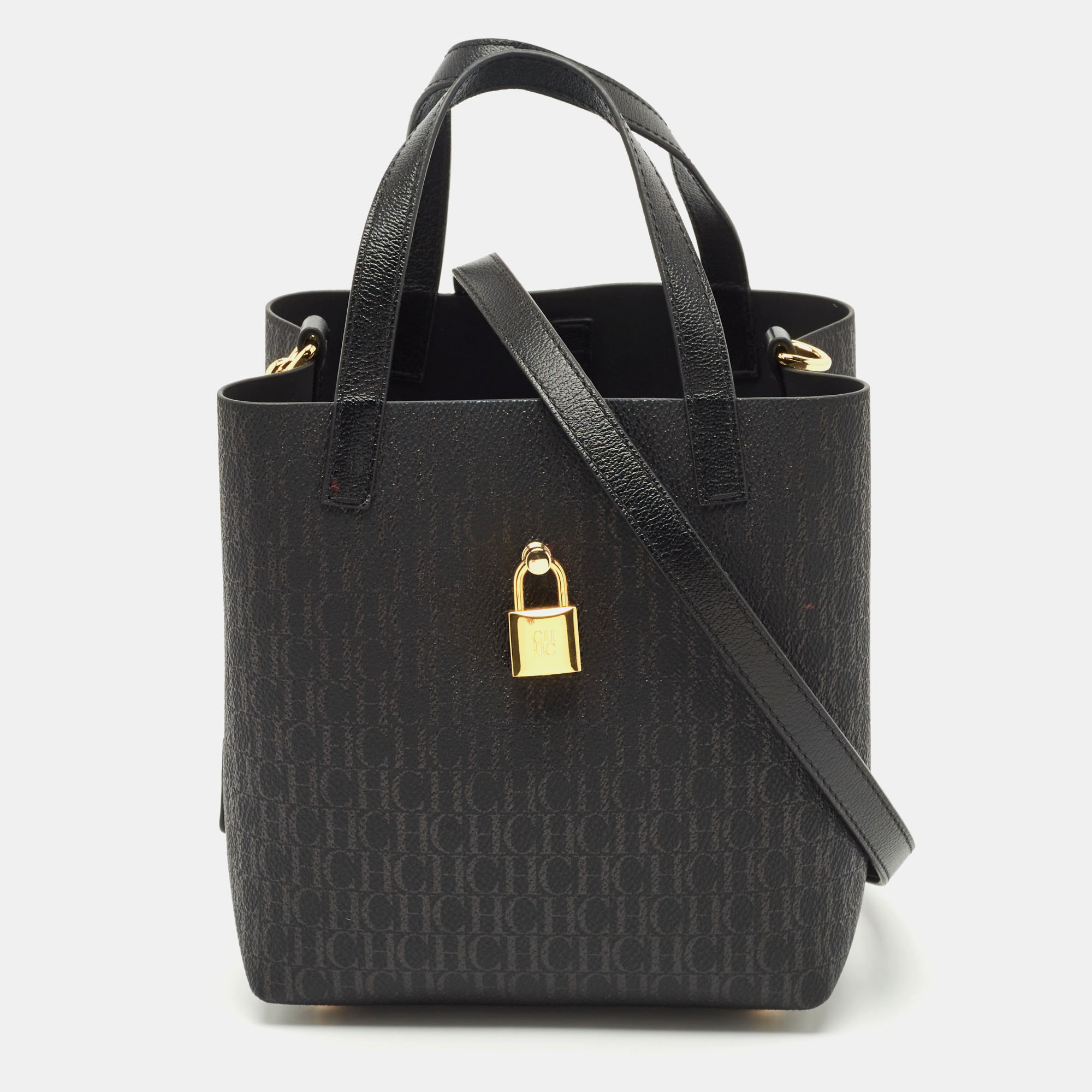 Carolina Herrera Black Monogram Coated Canvas and Leather Small Matryoshka Locked Tote
Carolina Herrera Black Monogram Coated Canvas and Leather Small Matryoshka Locked Tote