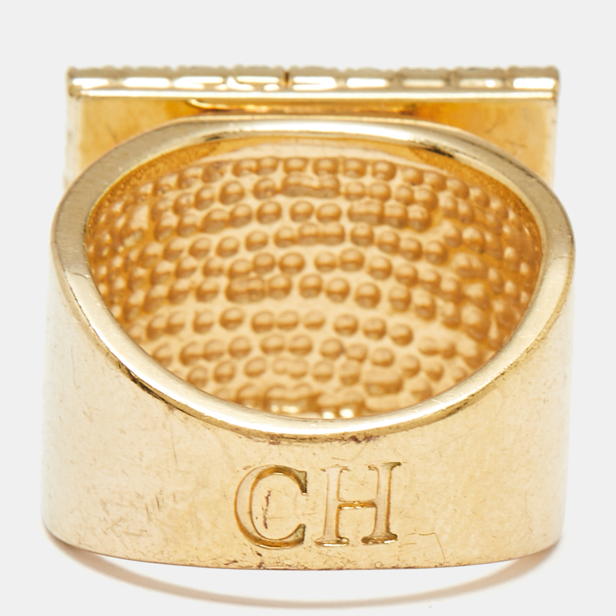 Carolina Herrera Crystal Gold  Tone Ring Size 53