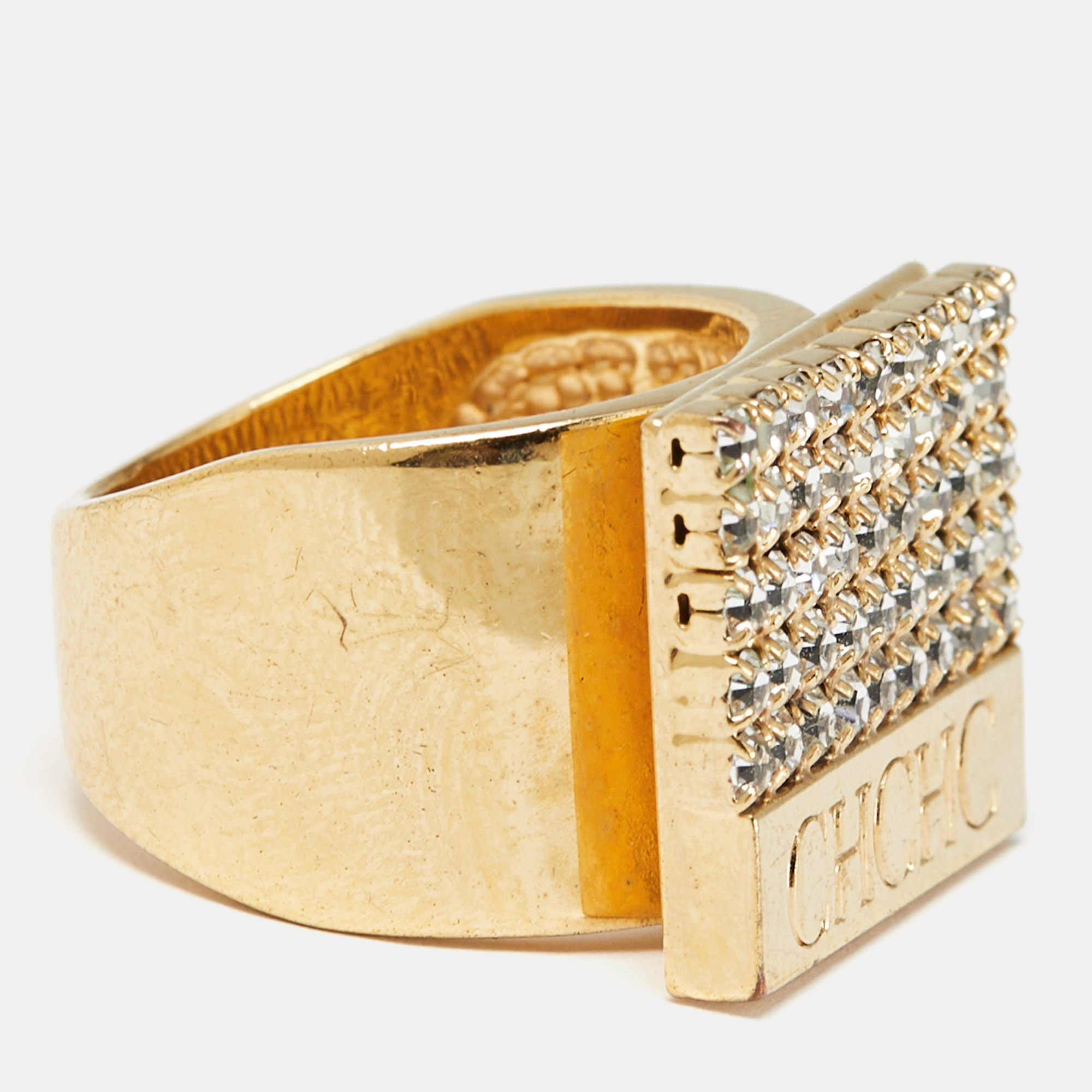 Carolina Herrera Crystal Gold  Tone Ring Size 53