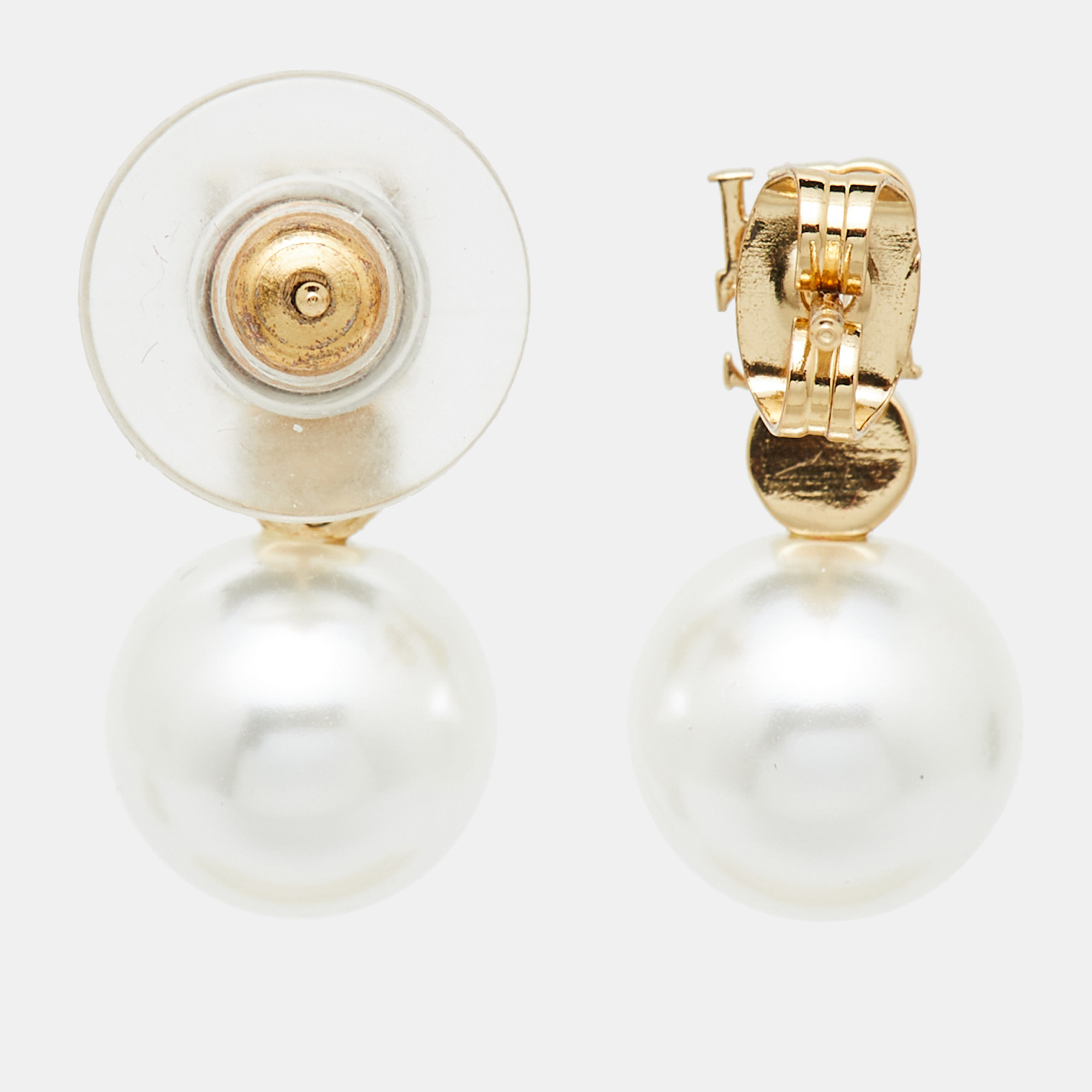 Carolina Herrera CH Faux Pearl Gold Tone Earrings