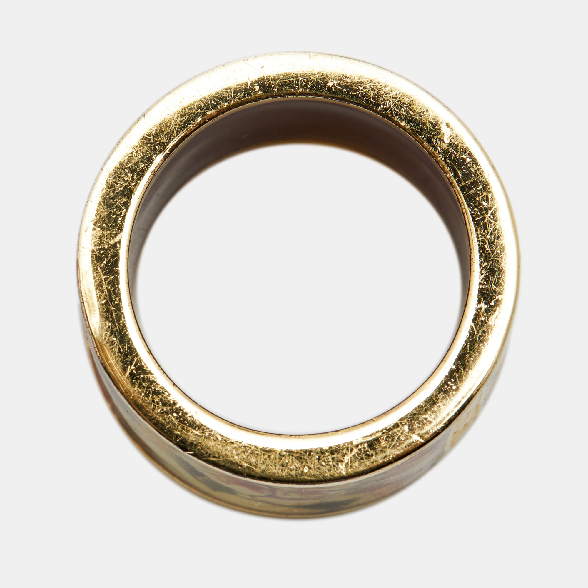 Carolina Herrera CH Enamel Gold Tone Ring Size 53