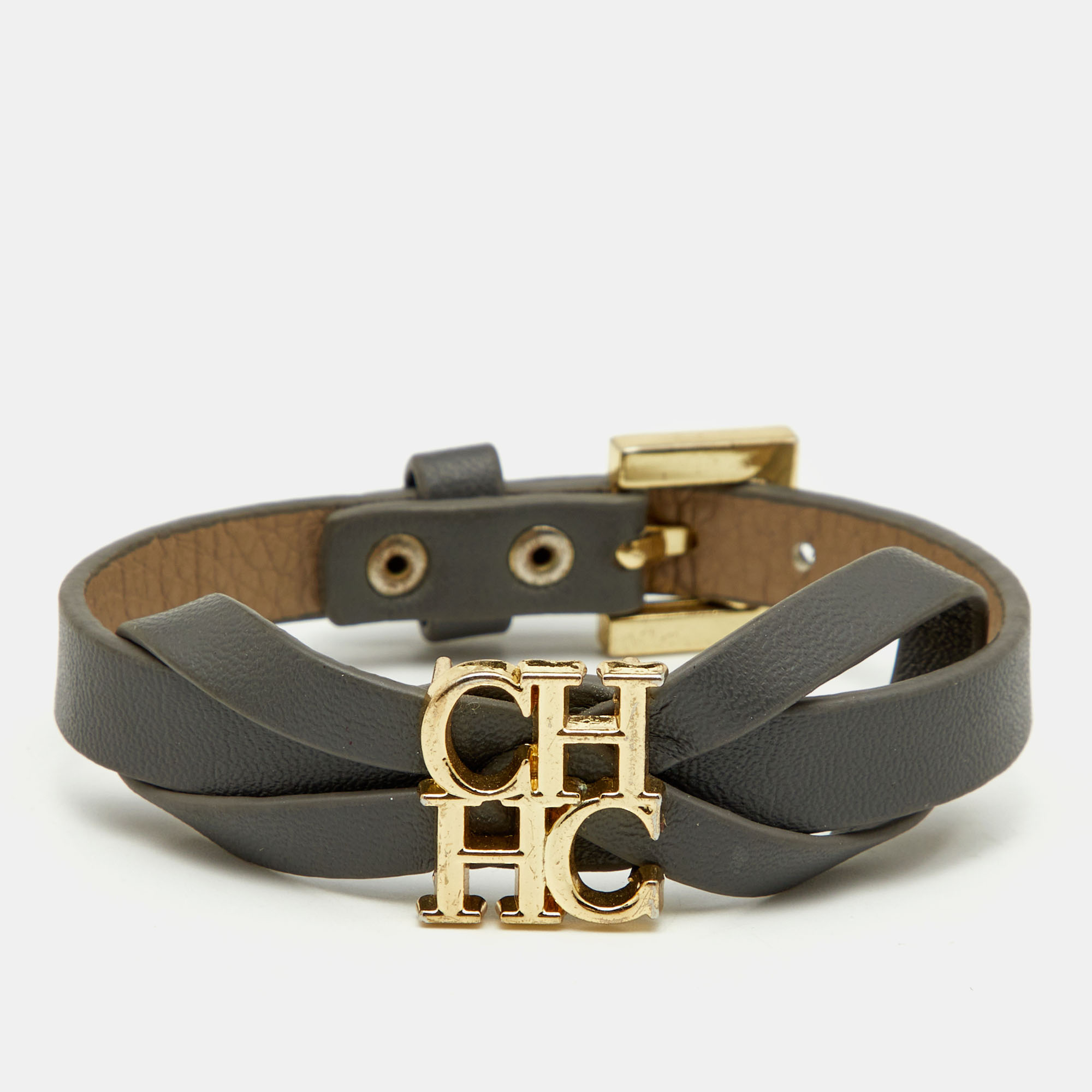 Carolina Herrera CH Ribbon Leather Gold Tone Bracelet