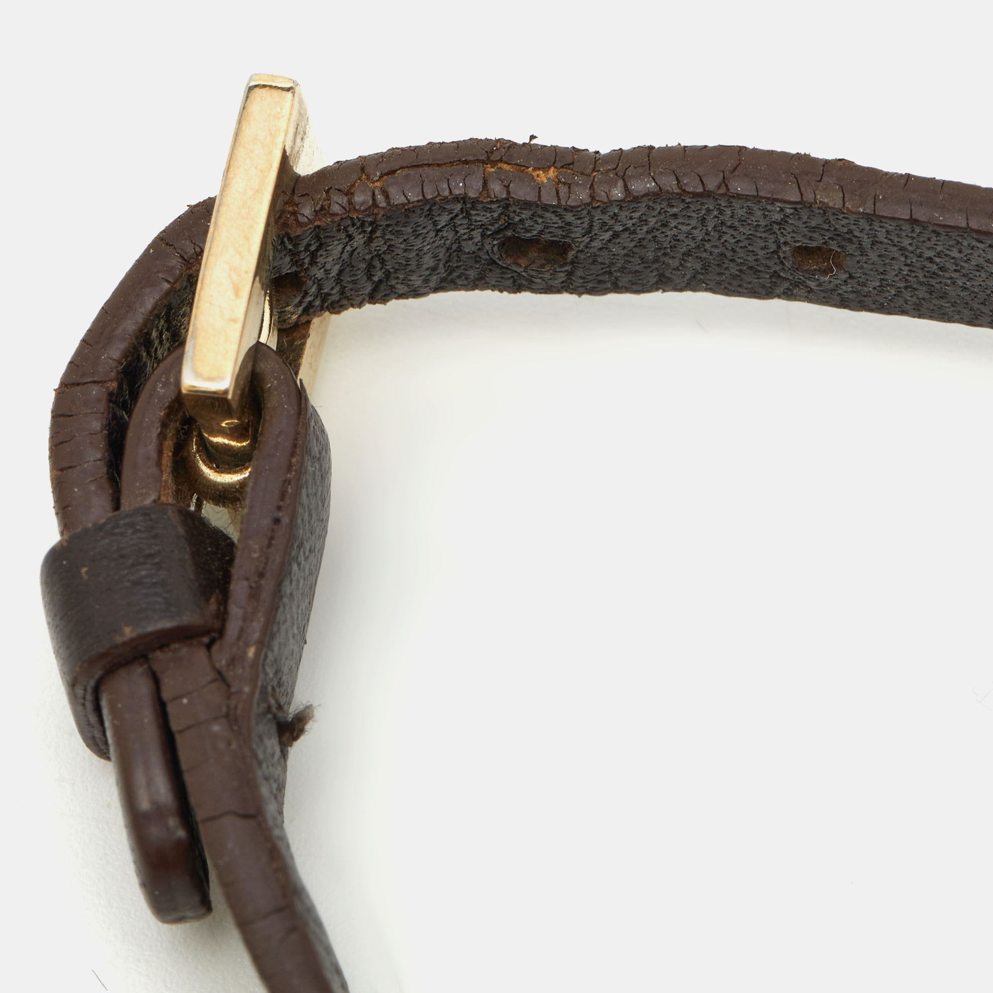 Carolina Herrera Brown Leather Logo Charm Bracelet