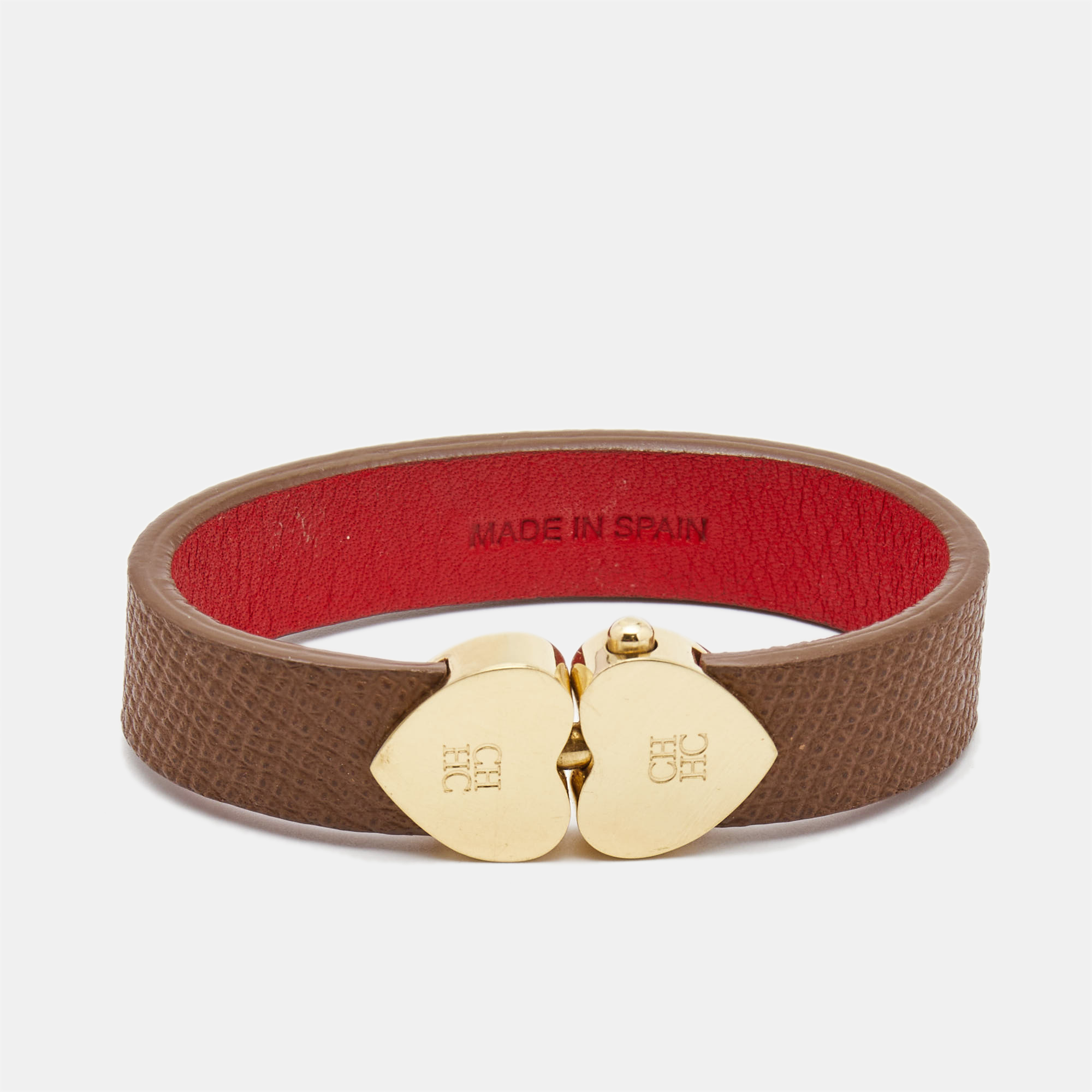 Carolina Herrera CH Leather Gold Tone Bracelet