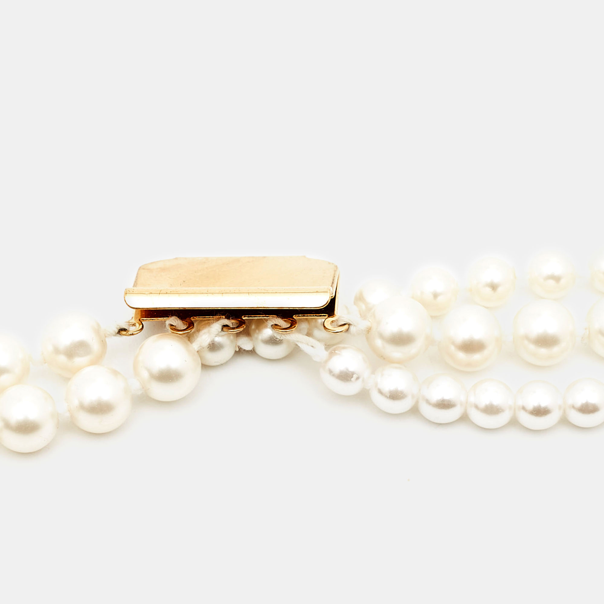 Carolina Herrera CH Crystal Embellished Faux Pearl Gold Tone Necklace