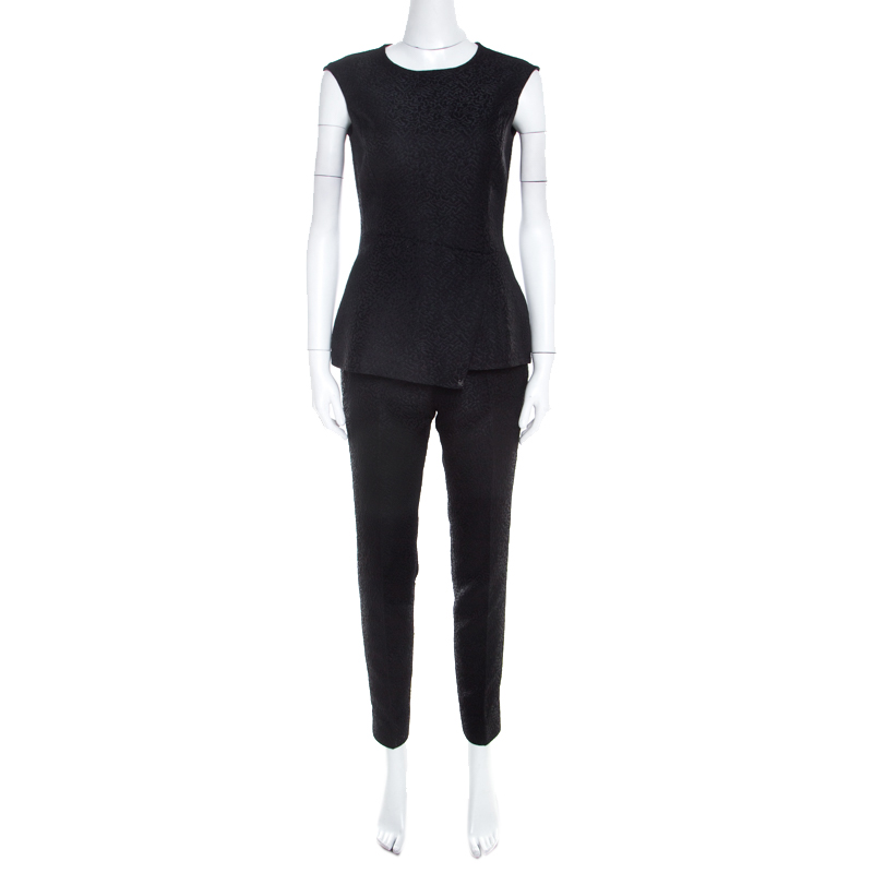 Image of Carolina Herrera Black Embossed Jacquard Sleeveless Top and Trousers Set M