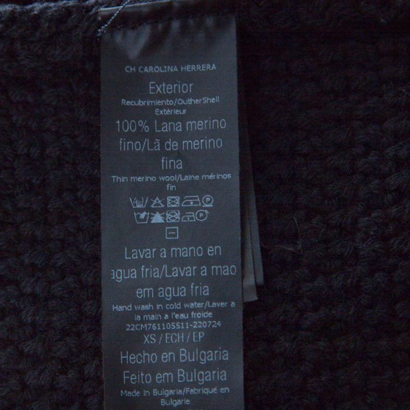 CH Carolina Herrera Black Chunky Knit Merino Wool Fringed Sleeveless Cardigan XS