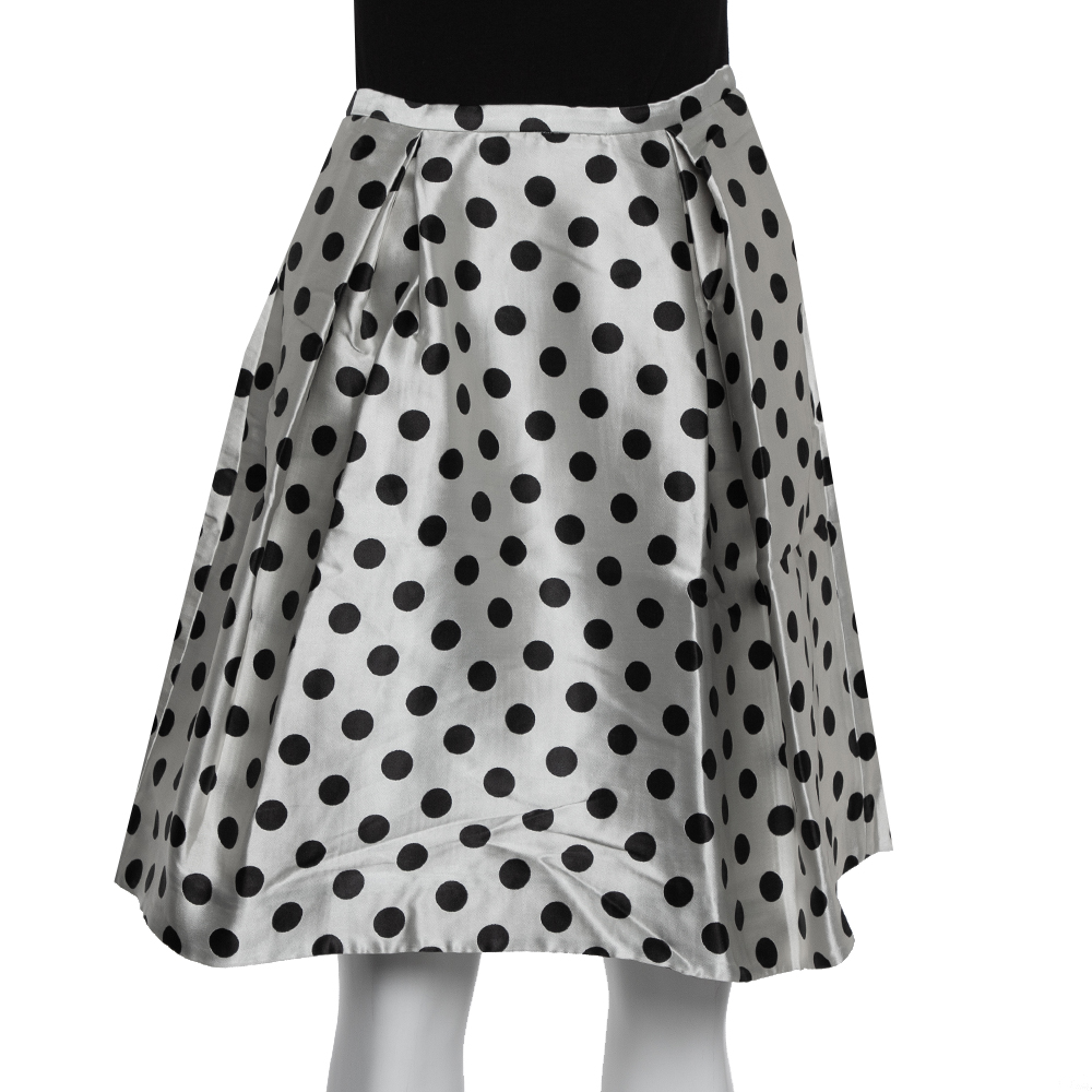 Ch carolina herrera monochrome polka dot satin box pleated short skirt xs