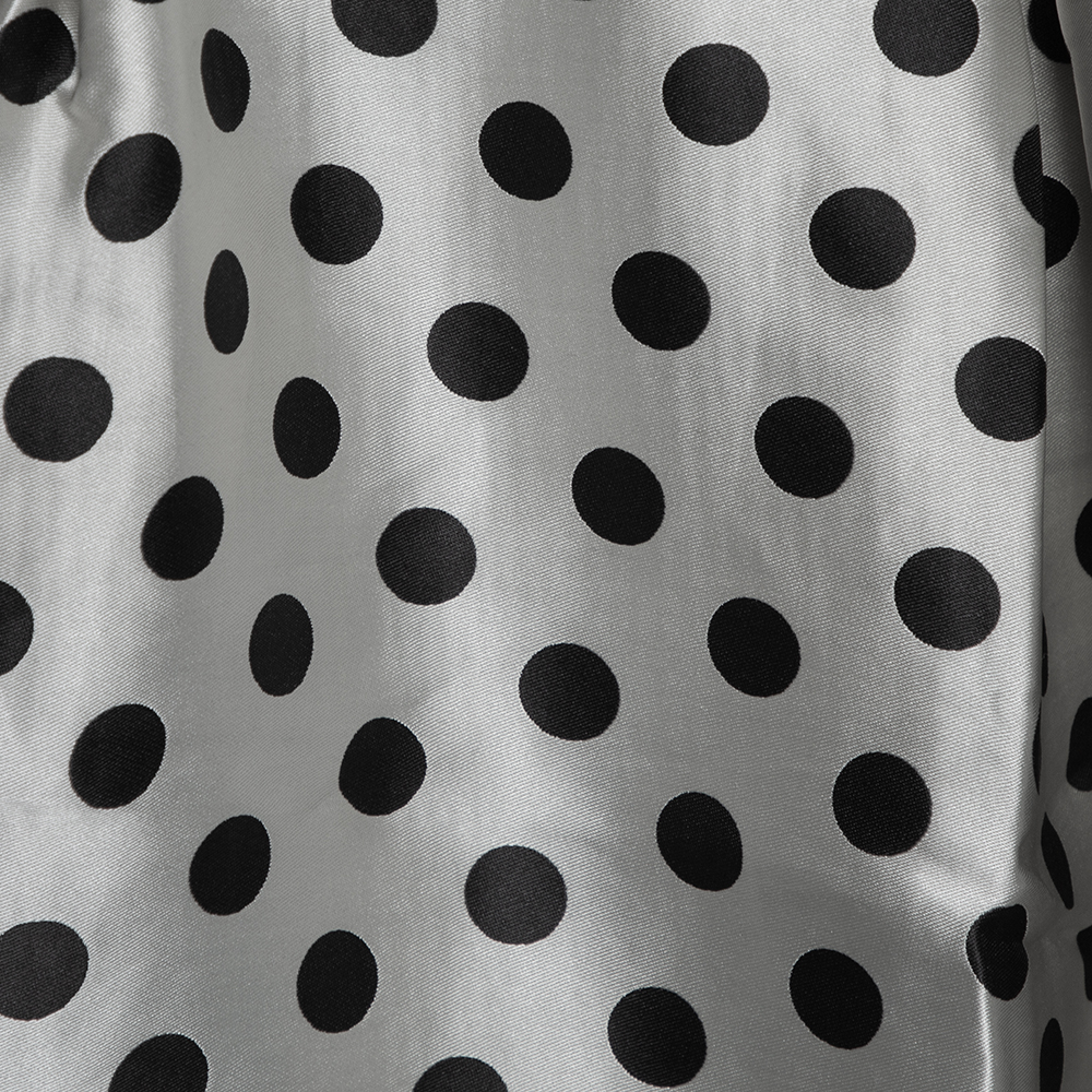 CH Carolina Herrera Monochrome Polka Dot Satin Box Pleated Short Skirt XS
