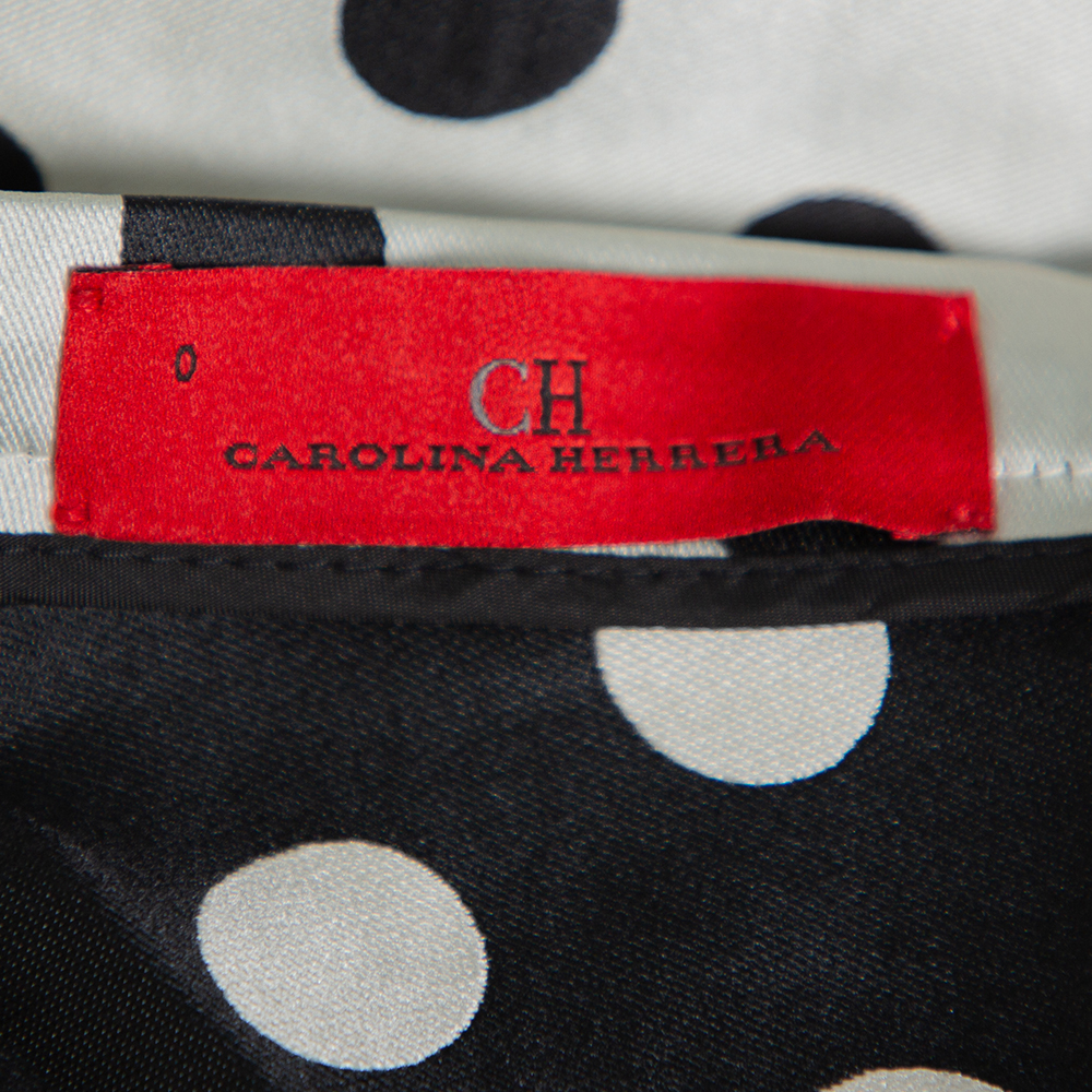 CH Carolina Herrera Monochrome Polka Dot Satin Box Pleated Short Skirt XS