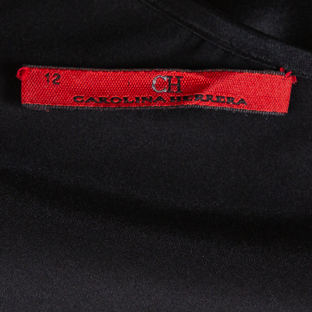 CH Carolina Herrera Black Satin Pleated Detail Top L