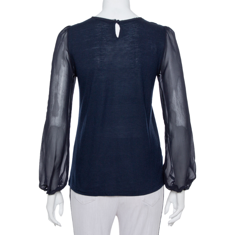 CH Carolina Herrera Navy Blue Wool & Silk Top XS