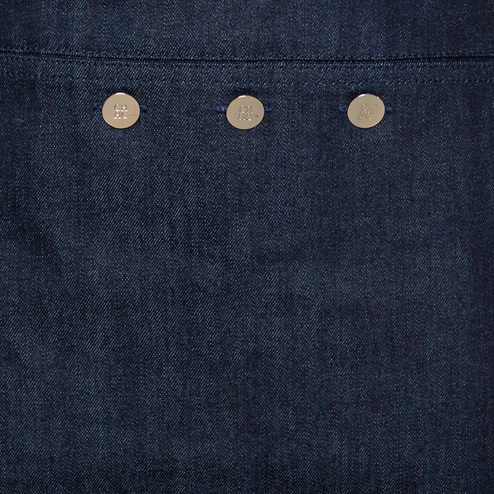 CH Carolina Herrera Navy Blue Denim Button Detail Knee Length Skirt L
