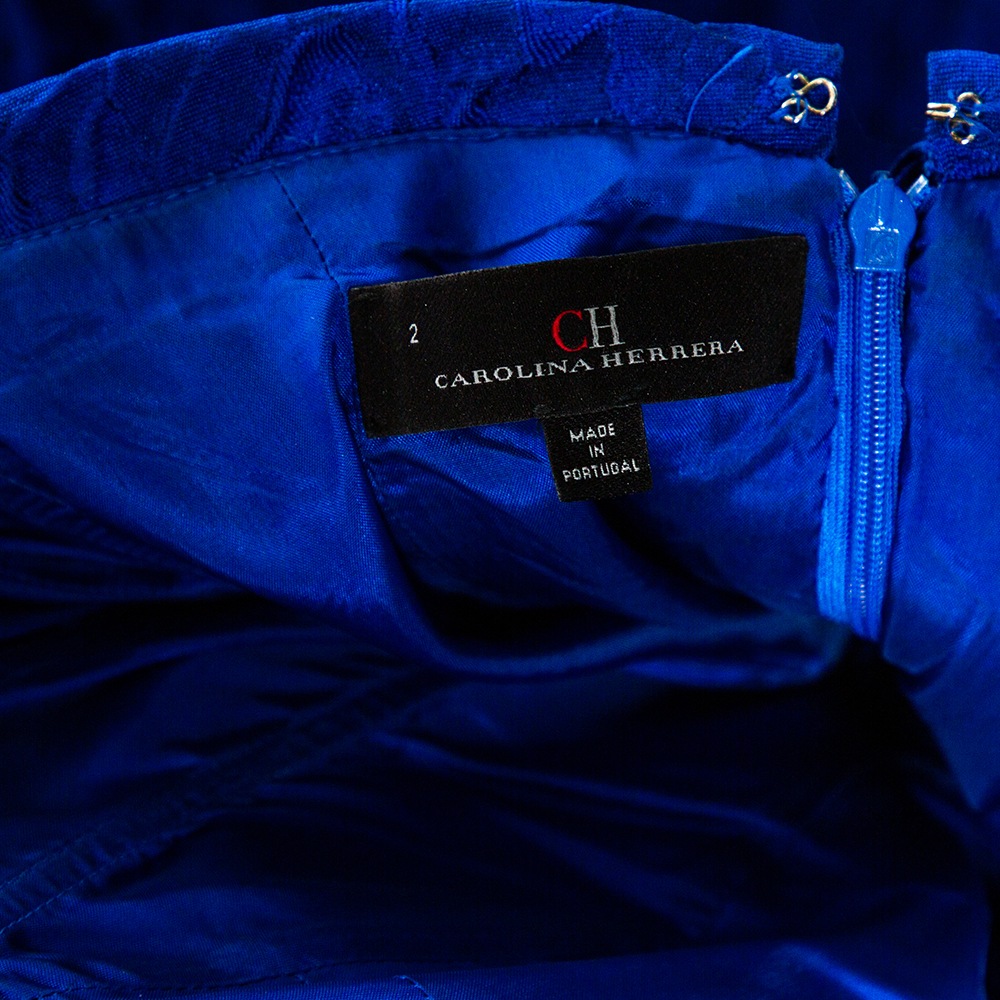 CH Carolina Herrera Royal Blue Crinkled Jacquard Strapless Gown S