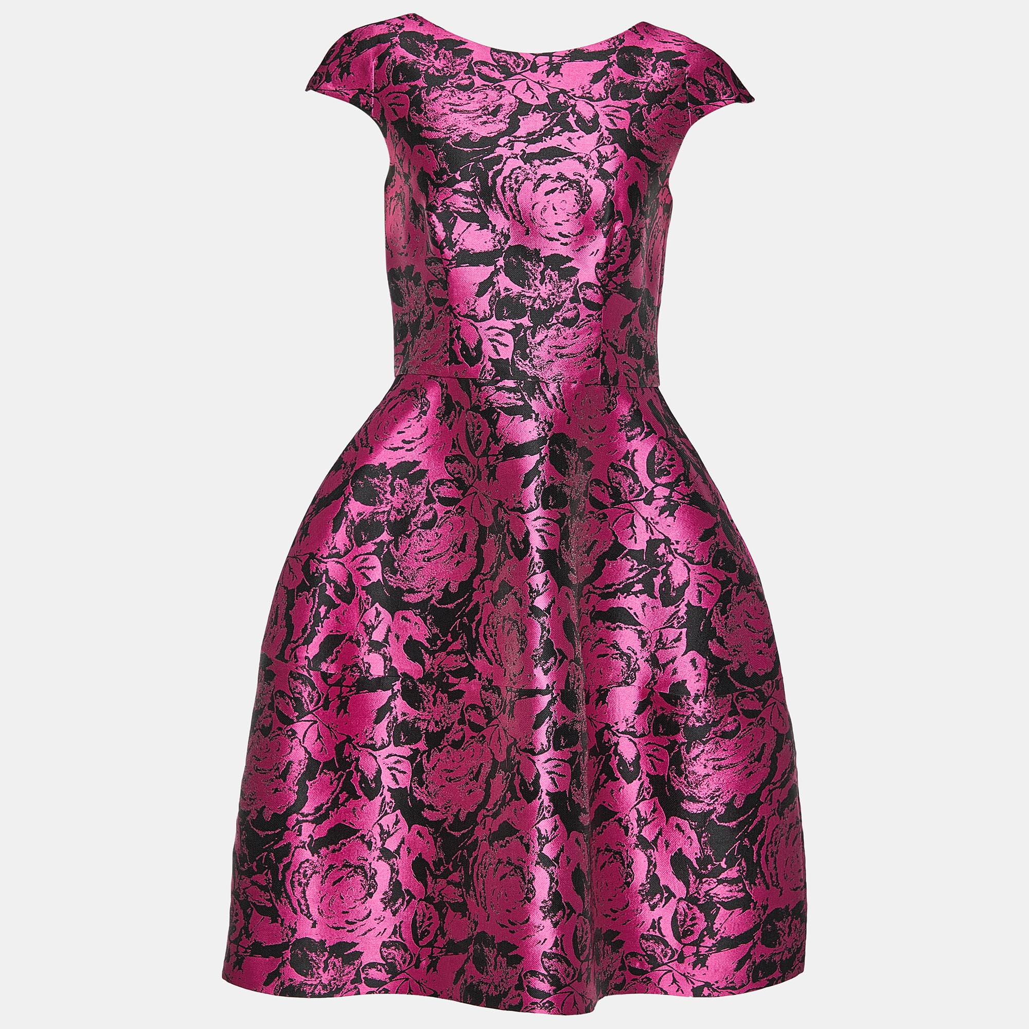 CH Carolina Herrera Pink Rose Jacquard Sleeveless Flared Short Dress S