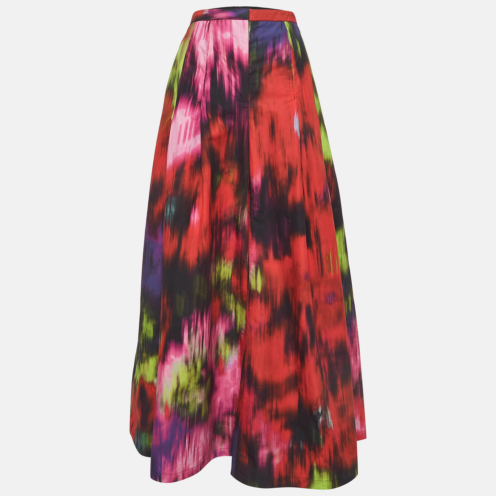 Carolina herrera multicolor abstract printed cotton pleated wide-leg trousers m