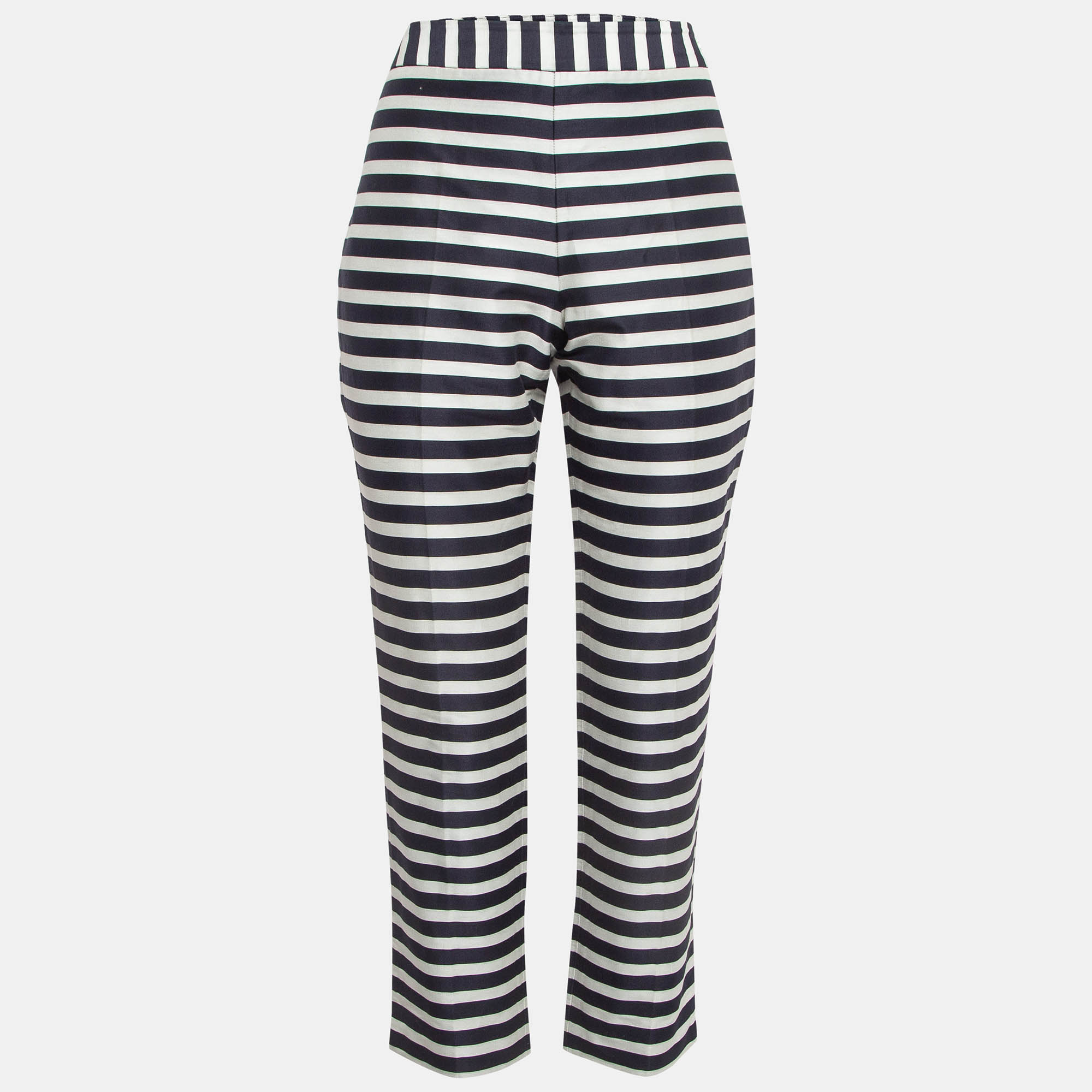 Carolina herrera navy & white striped silk blend pants m